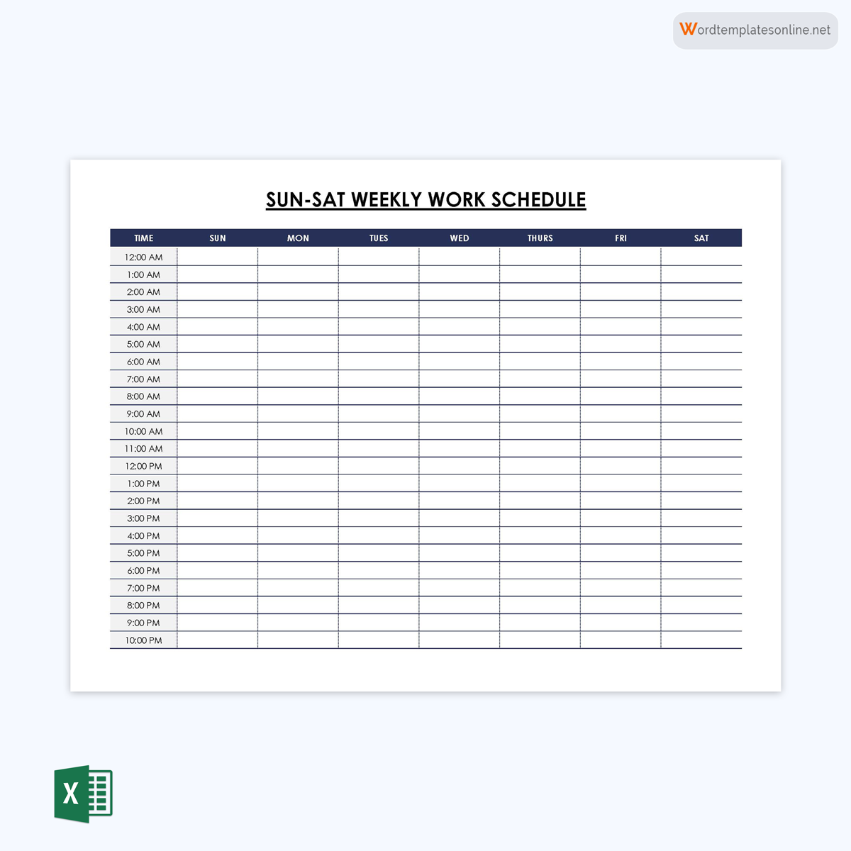 Professional Printable Weekly Employee Work Schedule Template 03 for Excel Format