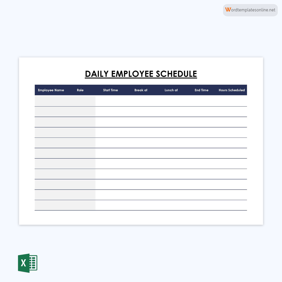 Great Editable Daily Employee Work Schedule Template 02 for Excel Sheet