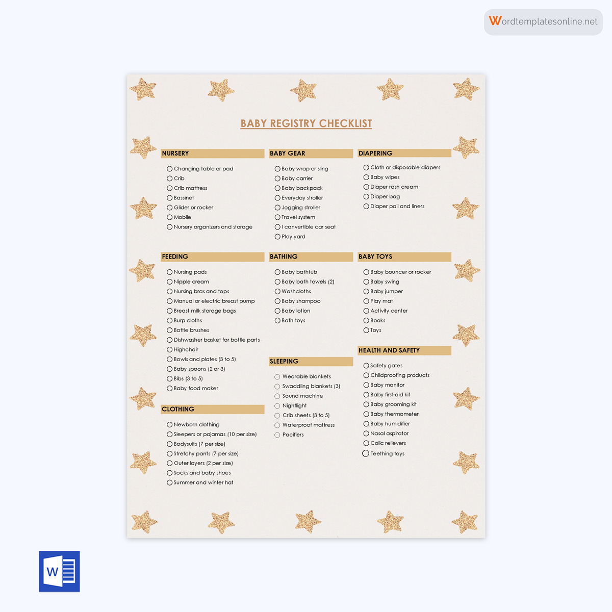 Great Customizable Baby Registry Bubbles Checklist for Word File