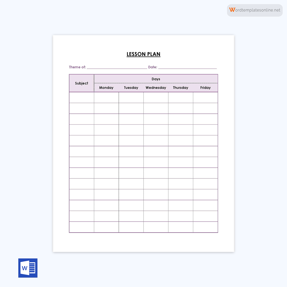 Free Weekly Lesson Plan Template 05 for Word File