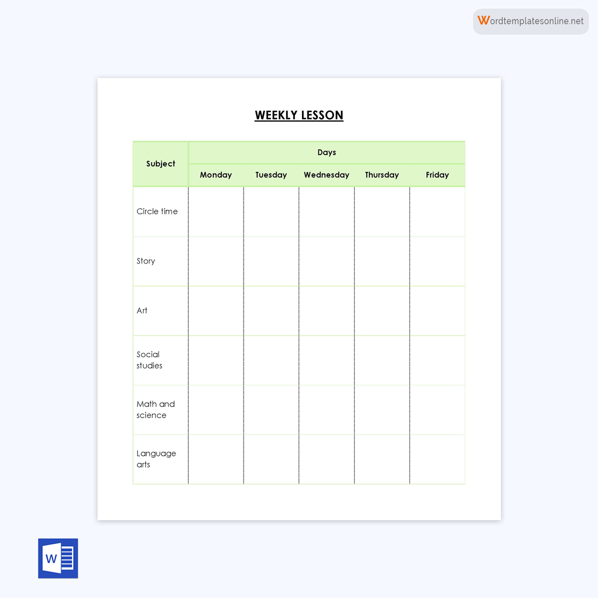 Free Weekly Lesson Plan Template 06 for Word File