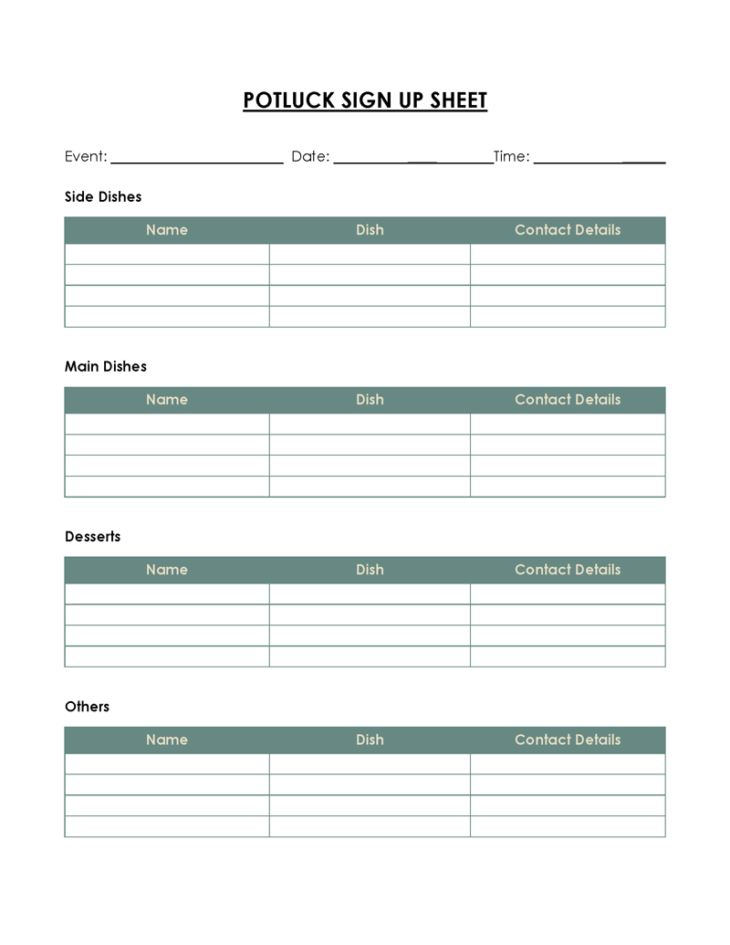 Great Customizable Potluck Sign up Sheet Sample as Word Document