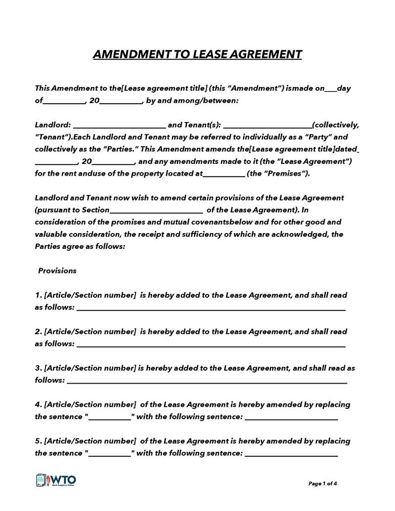 Great Professional Amendment to Lease Agreement Form 03 for Word Document