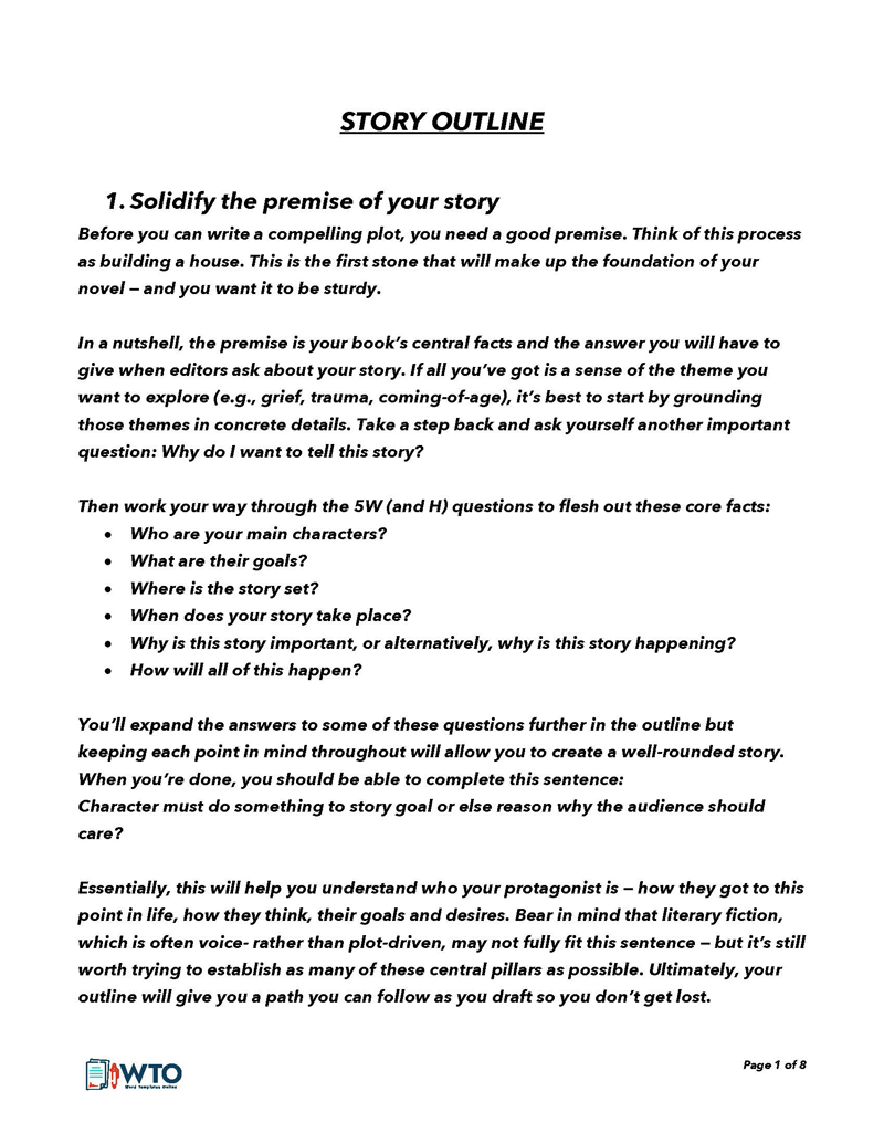 Free Comprehensive Story Outline Template 01 as Word Document