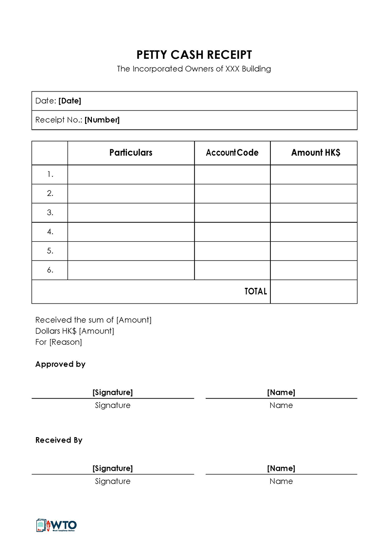 Printable Petty Cash Receipt Template 02 for Word File