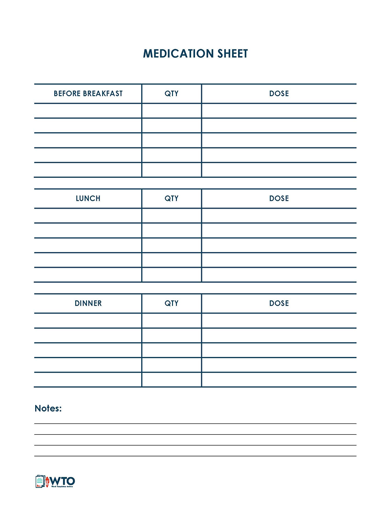 Free Medication List Template 04 for Word File