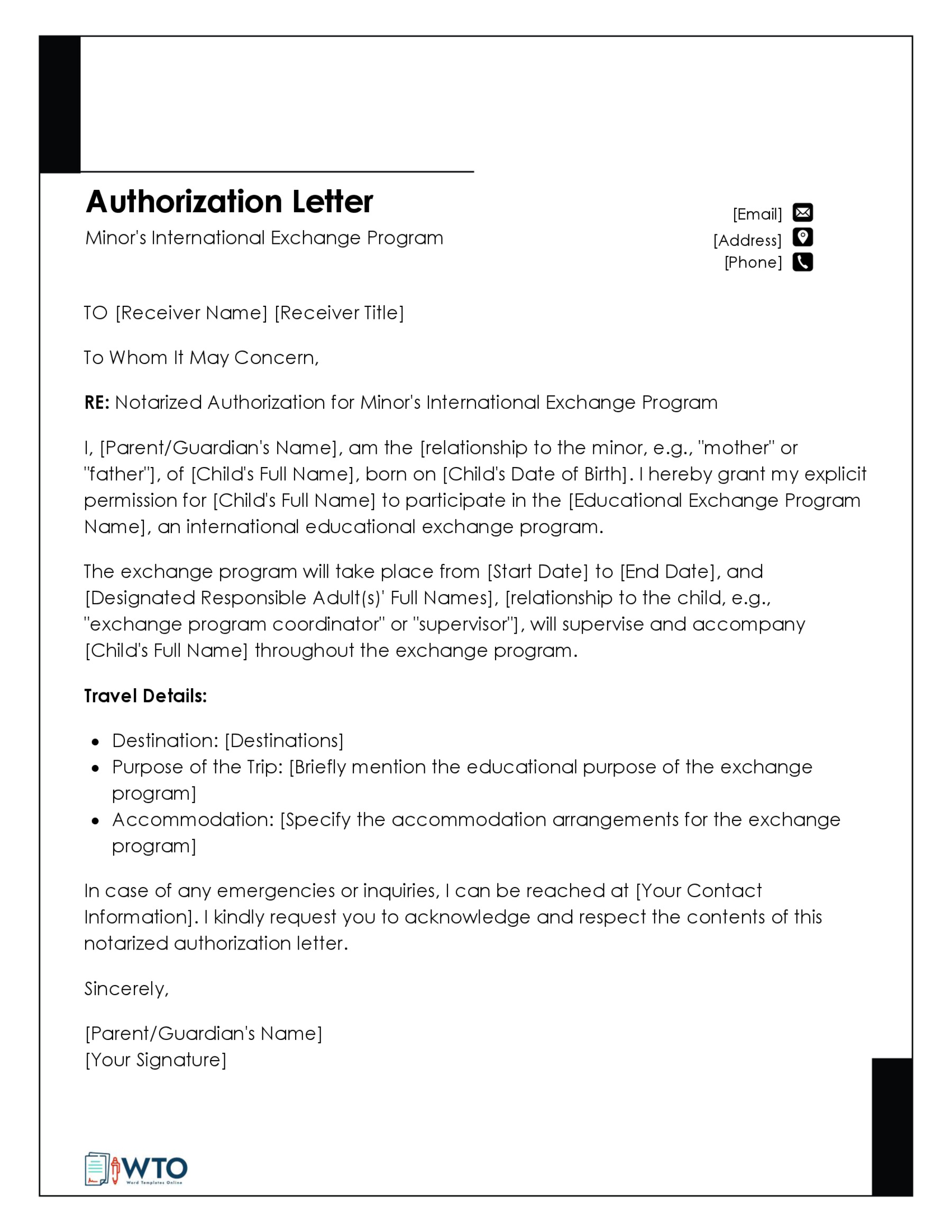 Authorization Letter toTravel with Minor Template-Ms word Format