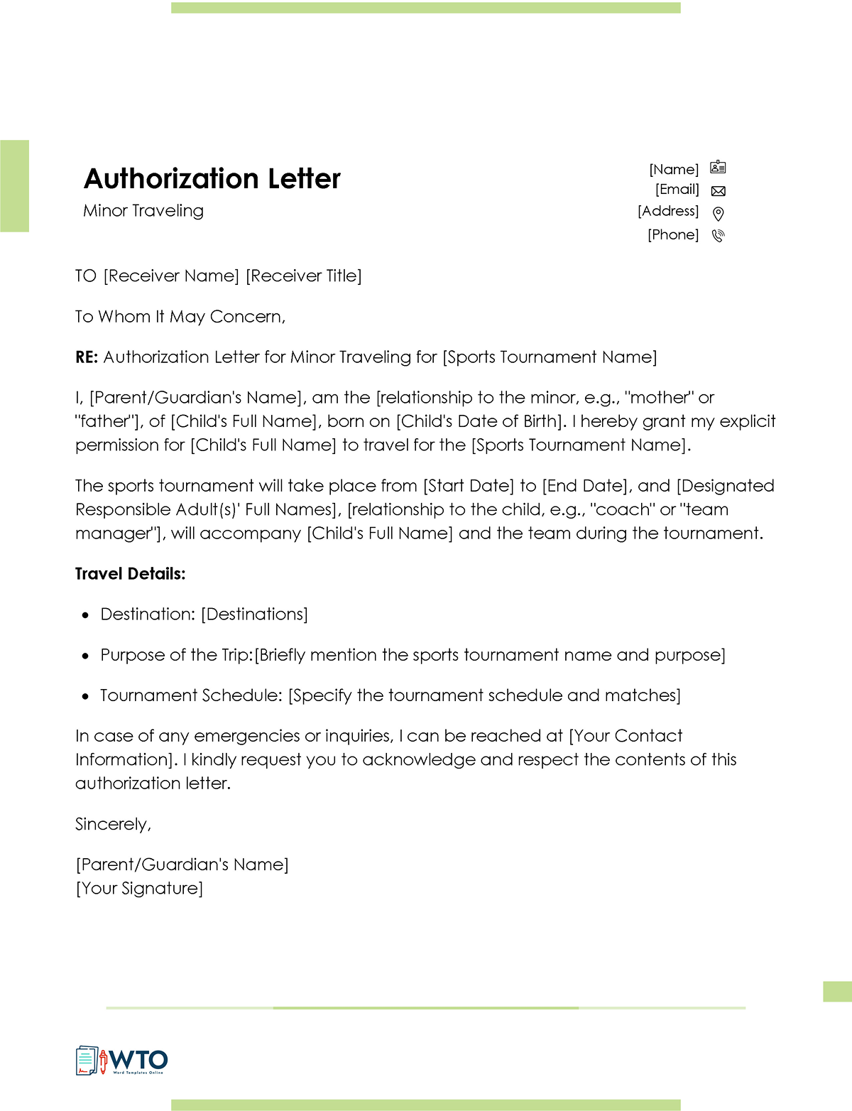 Authorization Letter toTravel with Minor Template-Ms Word Free Download