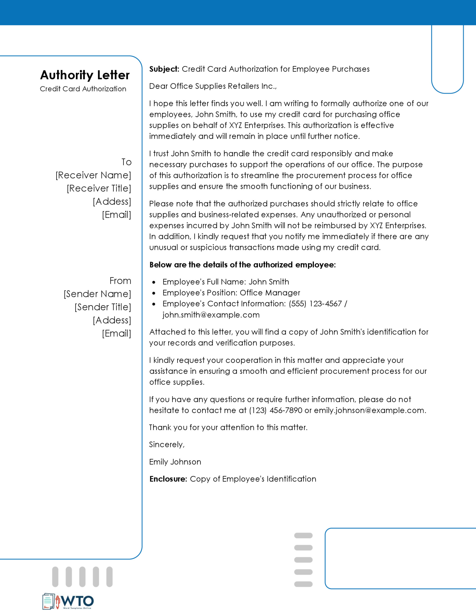 Word format credit card consent letter sample