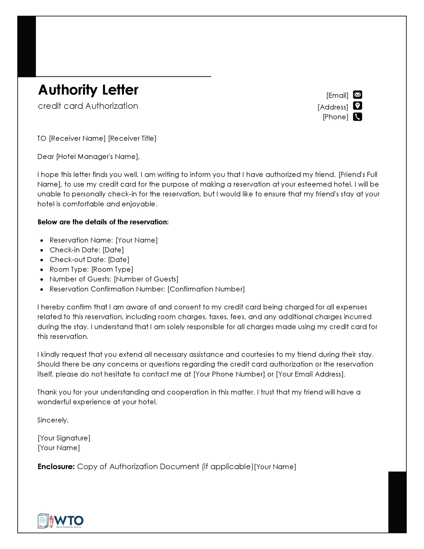Template Credit Card Authorization Letter-Downloadable