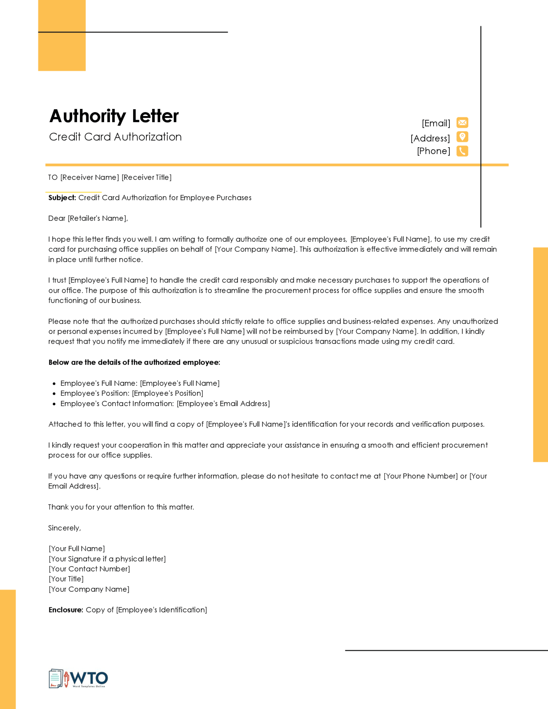 Template Credit Card Authorization Letter-Free Download In Ms Word