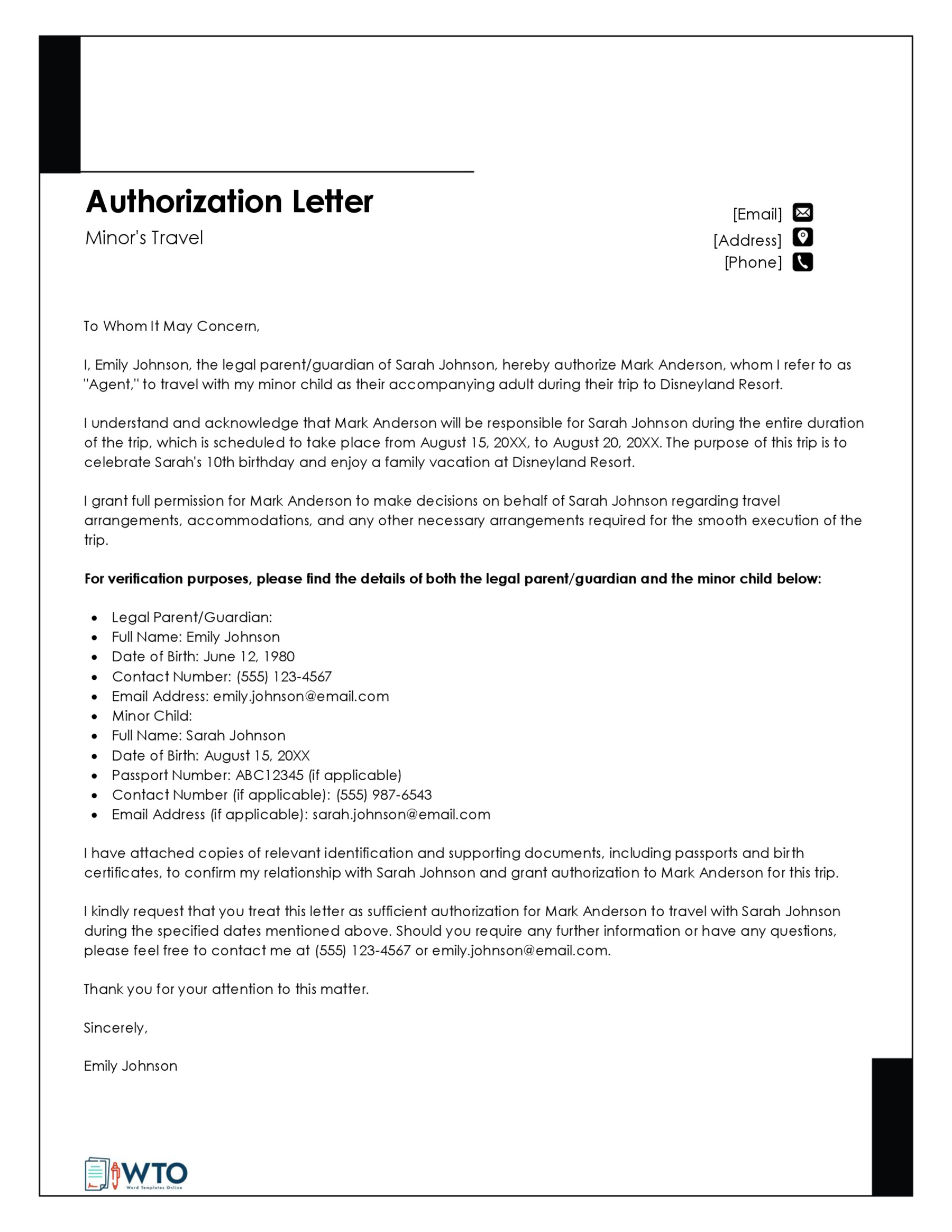 Sample of Authorization Letter toTravel with Minor-Free Downloadable