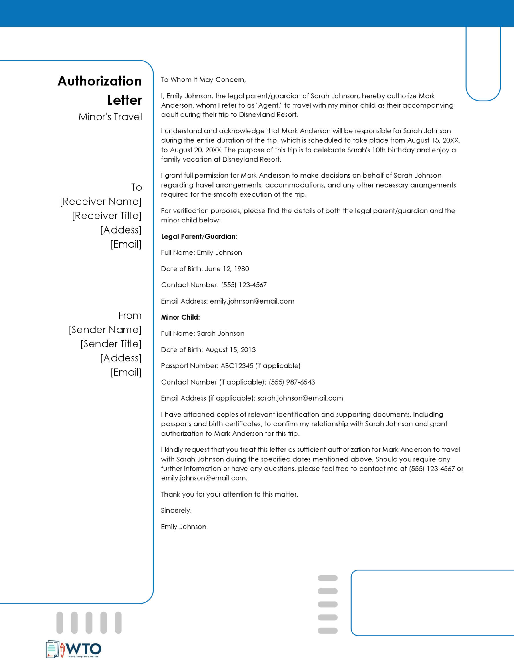 Sample of Authorization Letter toTravel with Minor-Word Format