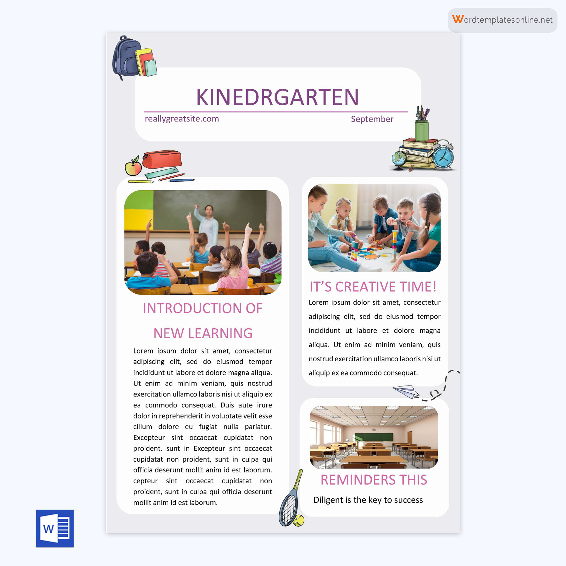 Editable Kindergarten Newsletter Example