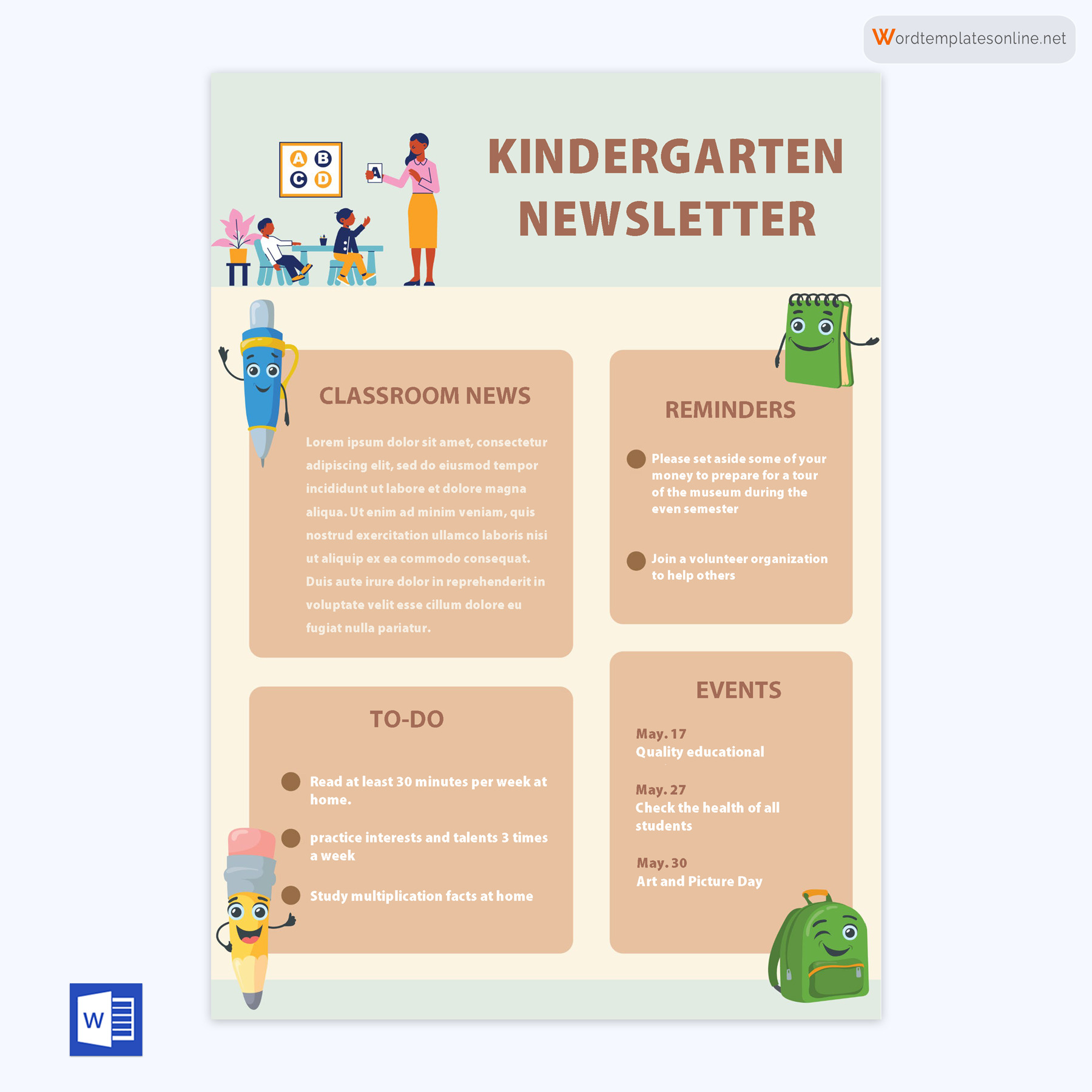 Downloadable Kindergarten Newsletter Sample