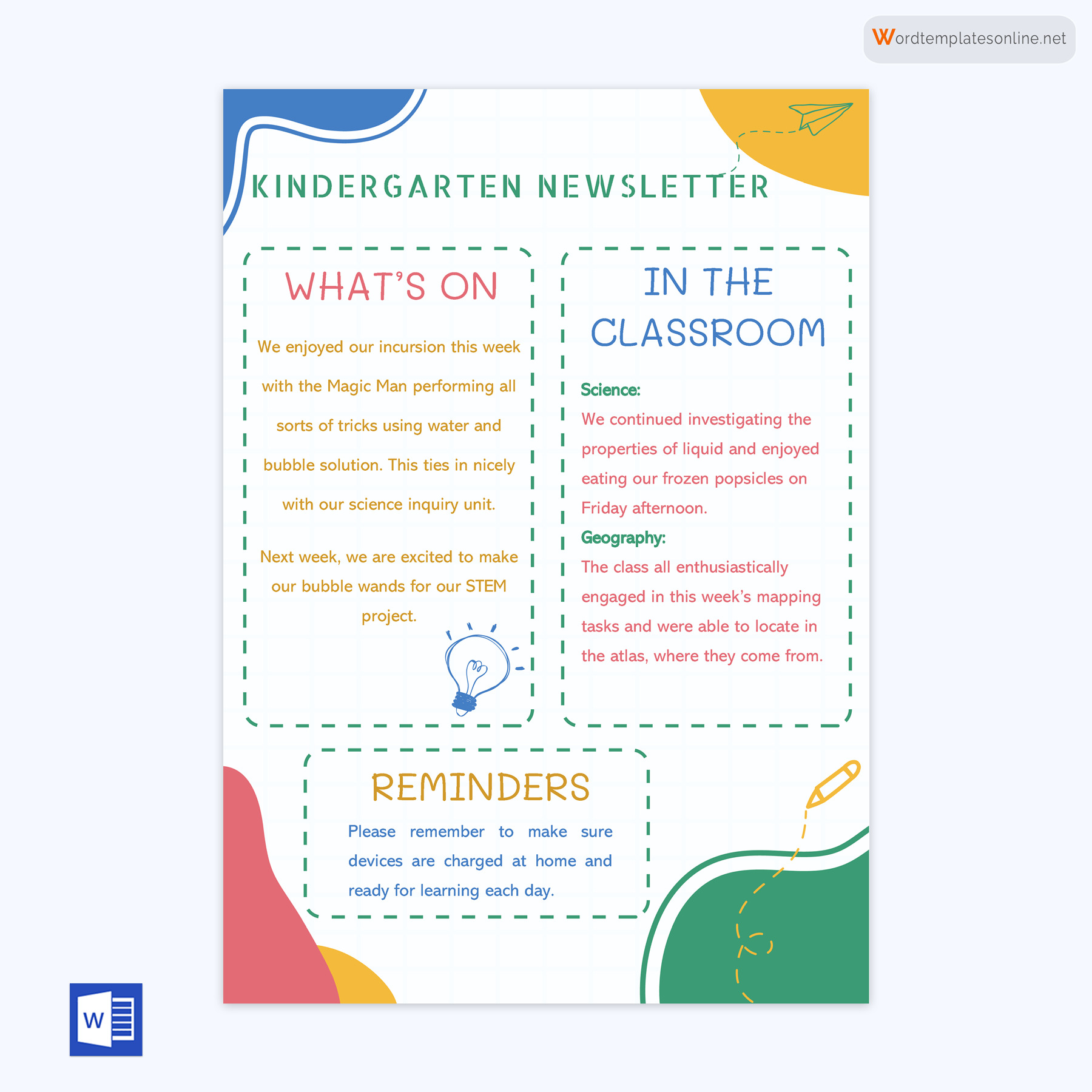 Simple Kindergarten Newsletter Example