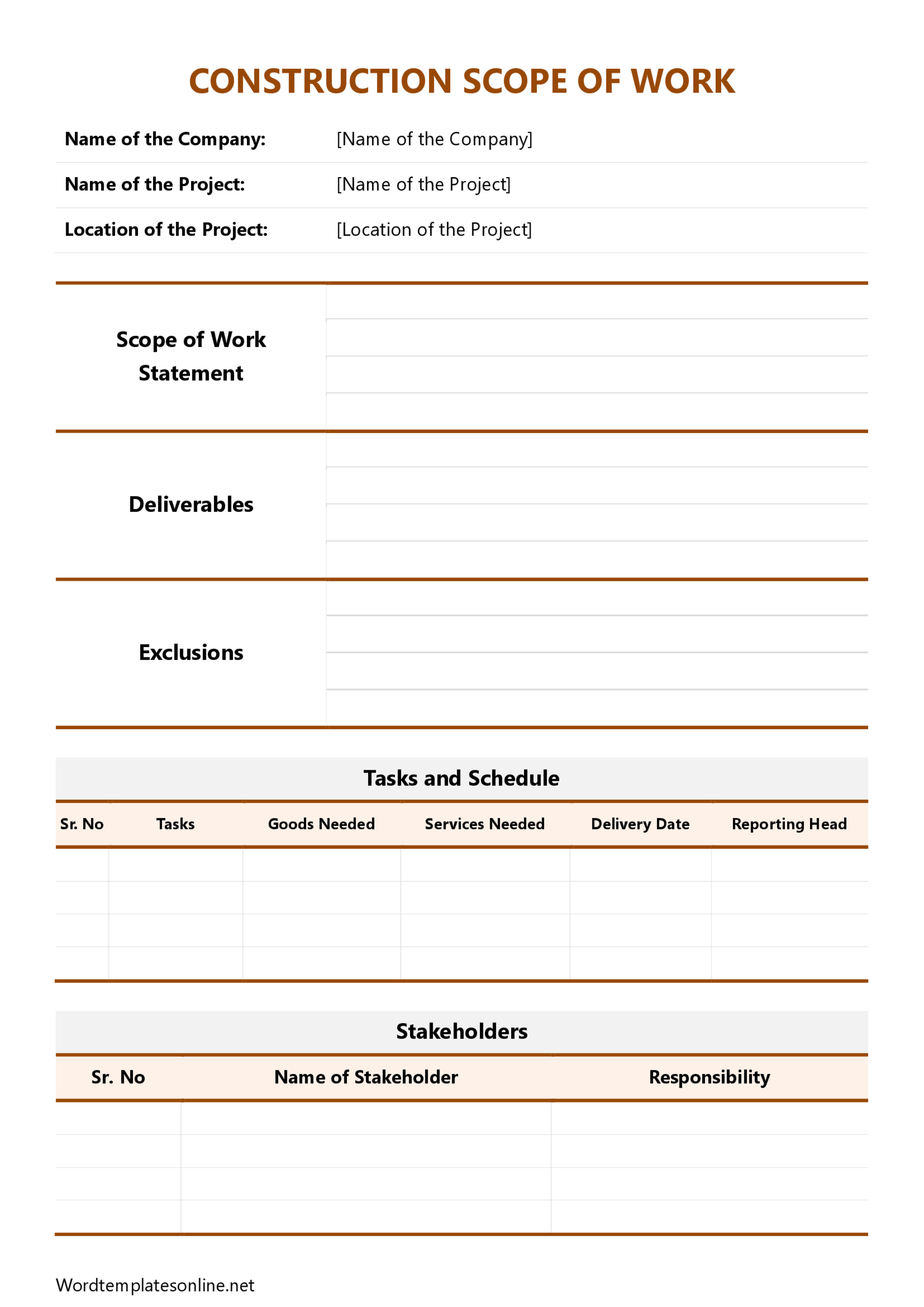 Free Construction Scope of Work Template Example