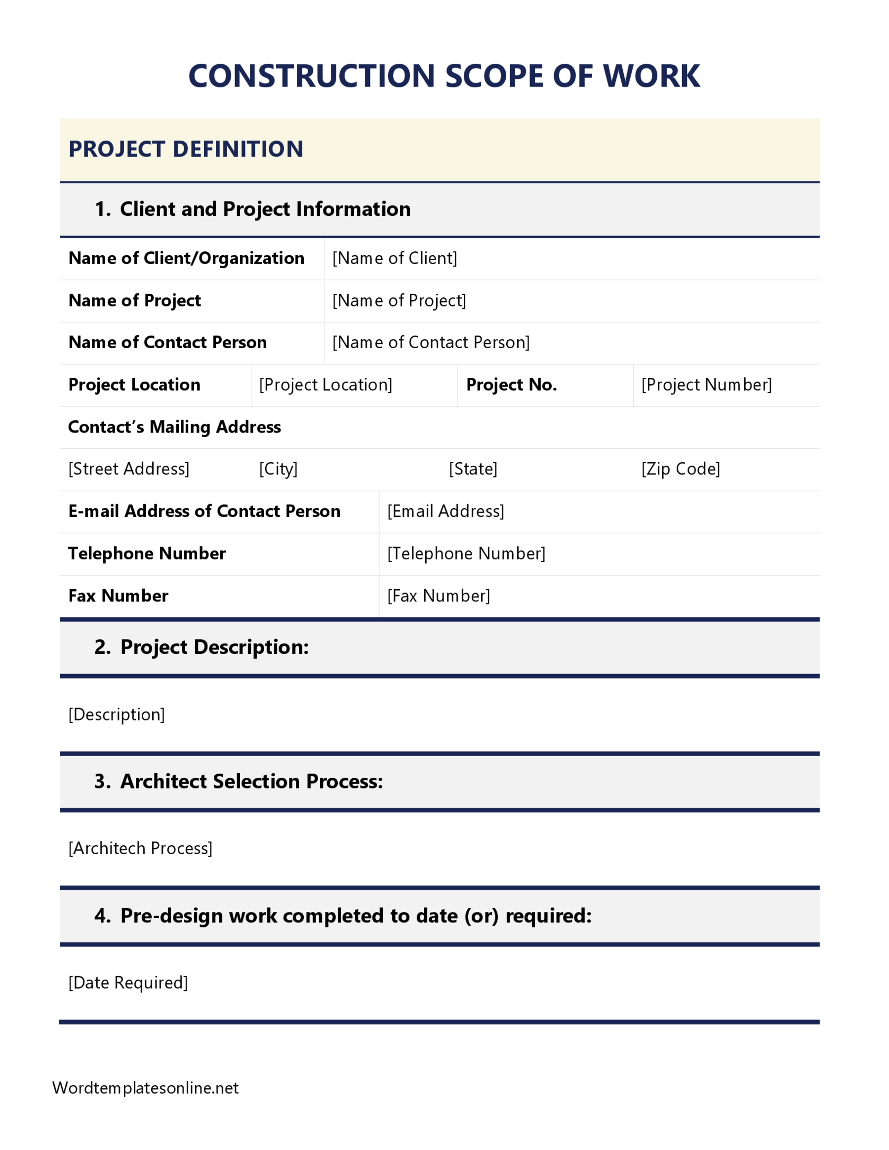 Printable Construction Scope of Work Format Sample