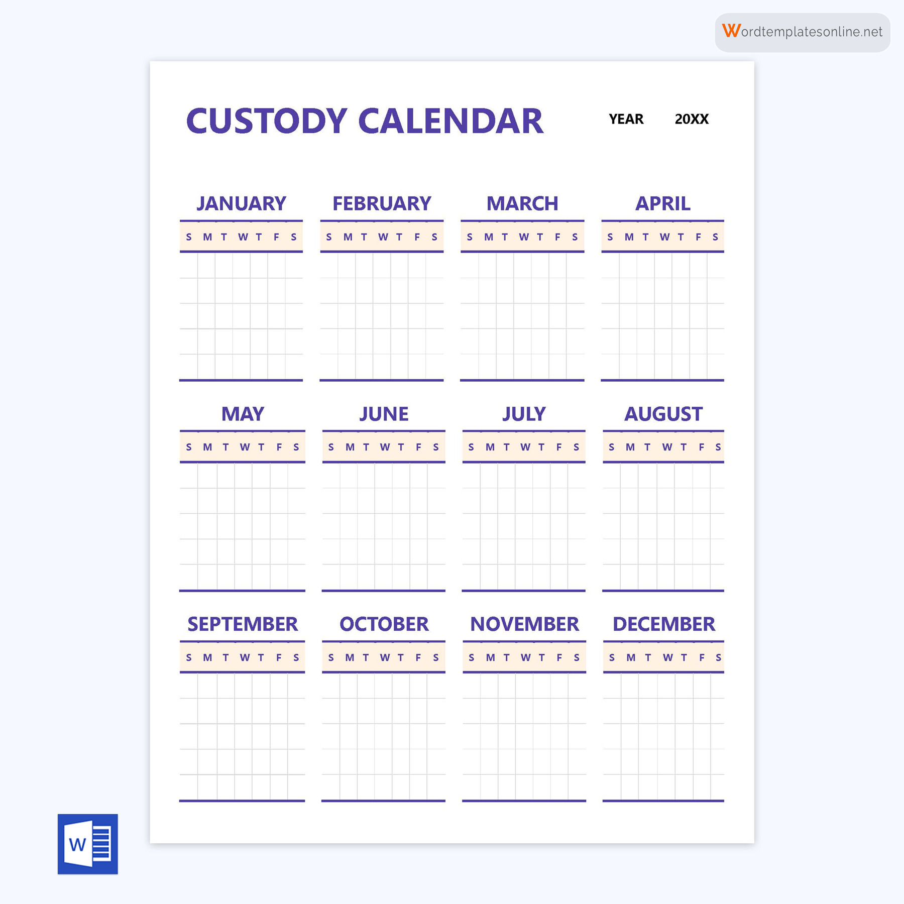 Free Custody Calendar Template Example