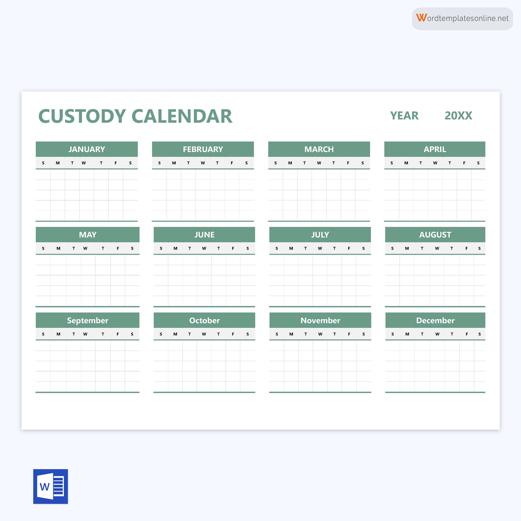 Editable Custody Calendar Template in Word