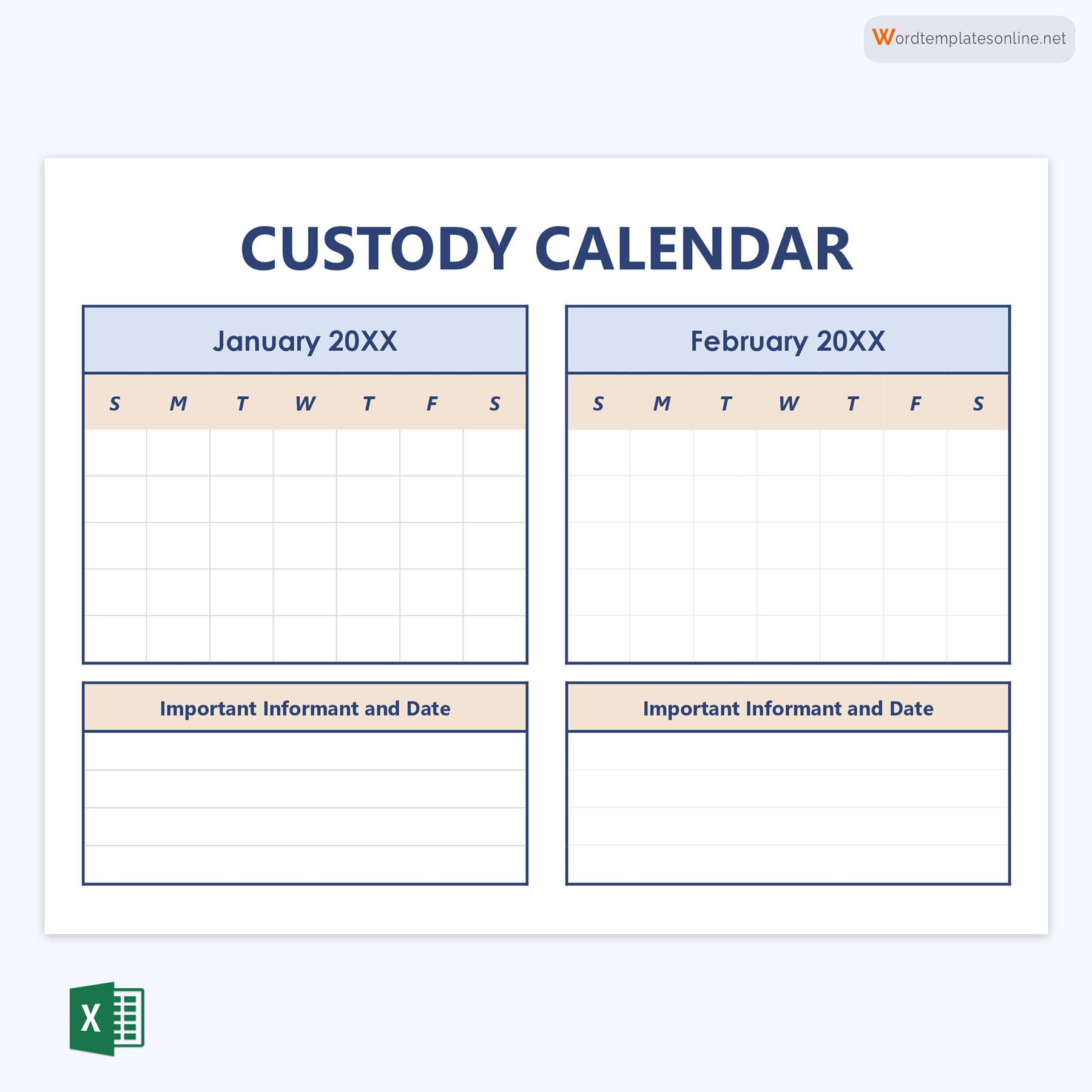 Printable Custody Calendar Format Sample
