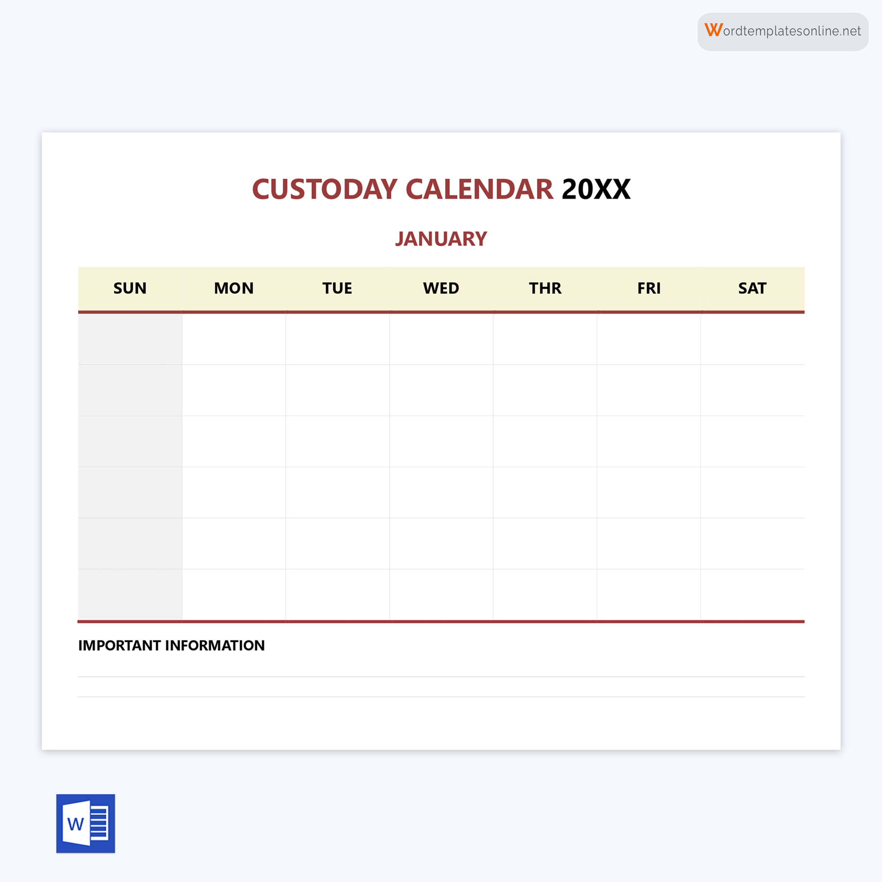 Sample Custody Calendar Format