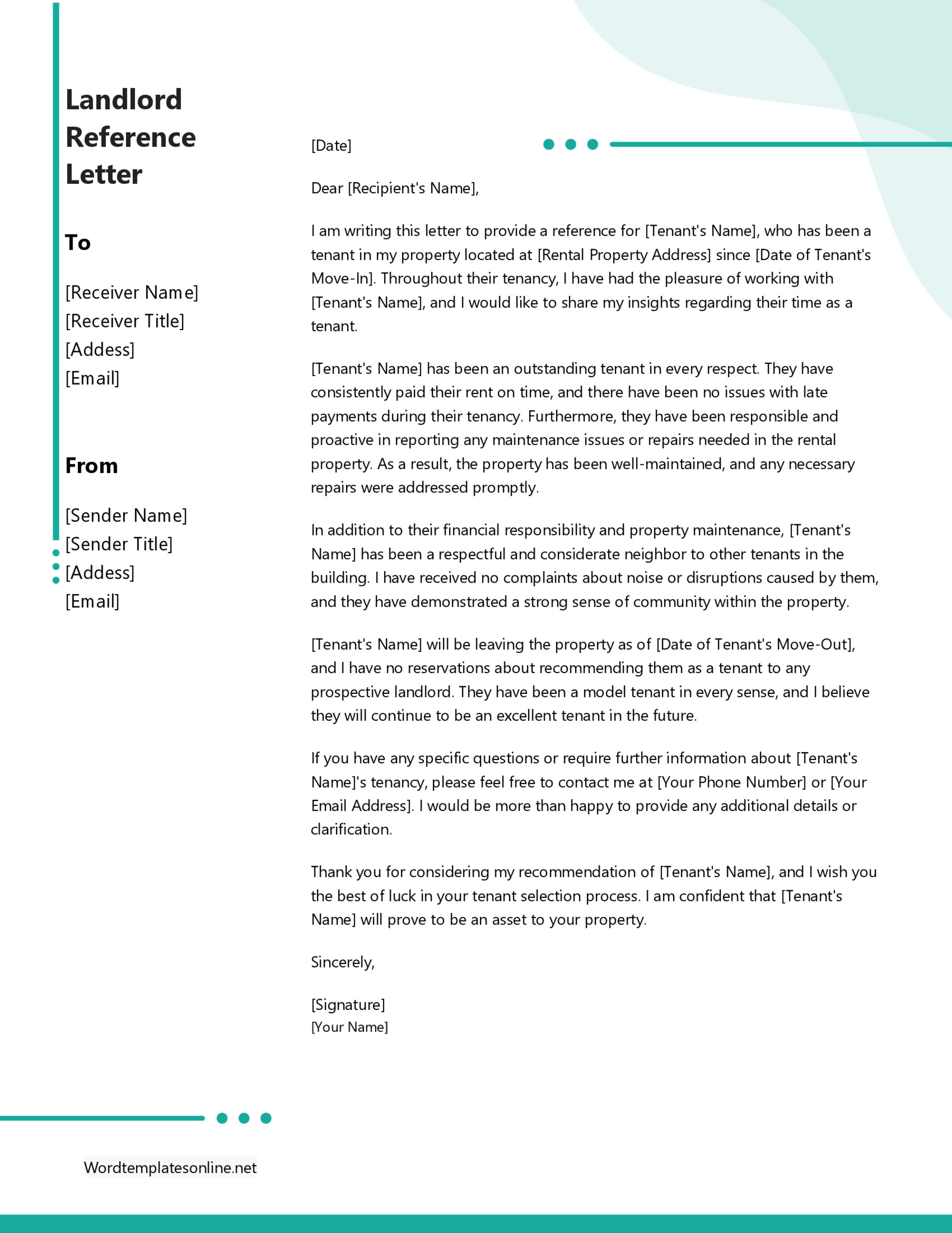 Free Landlord Reference Letter Template Example