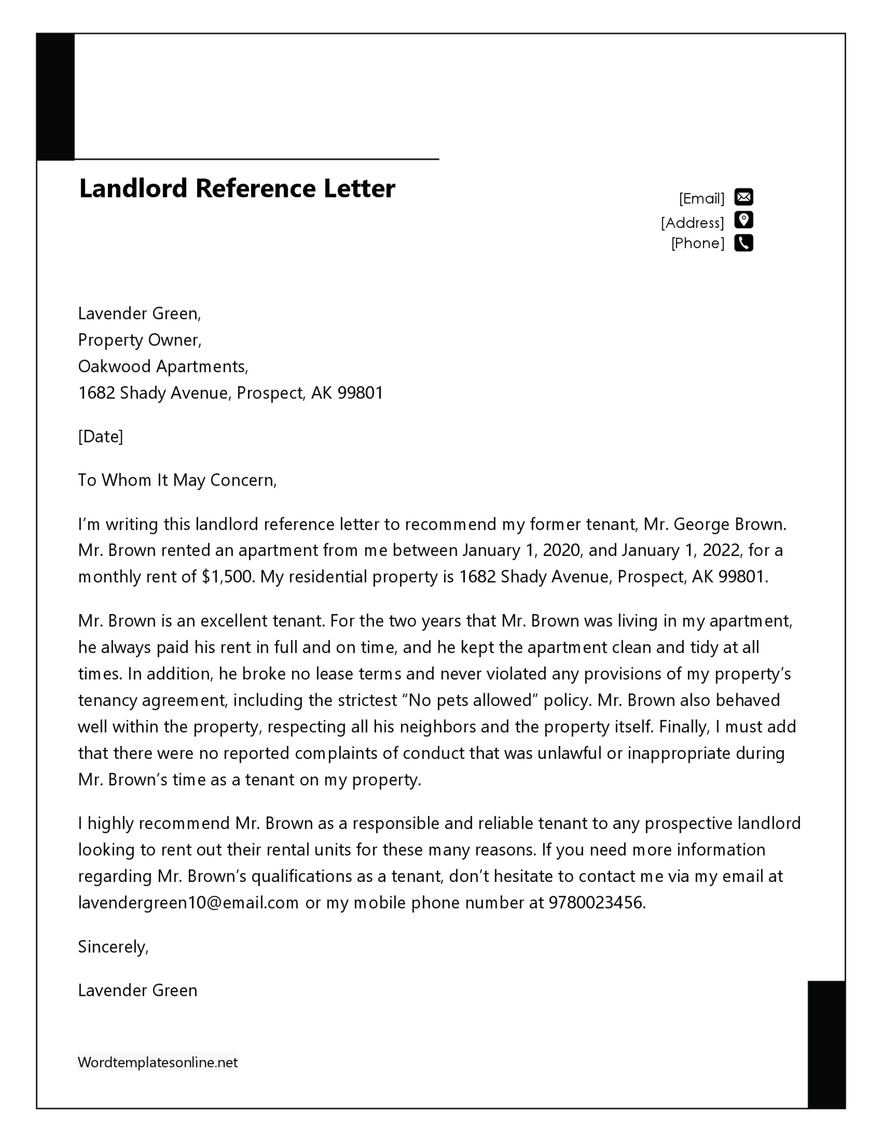 Word Format Landlord Reference Letter Example
