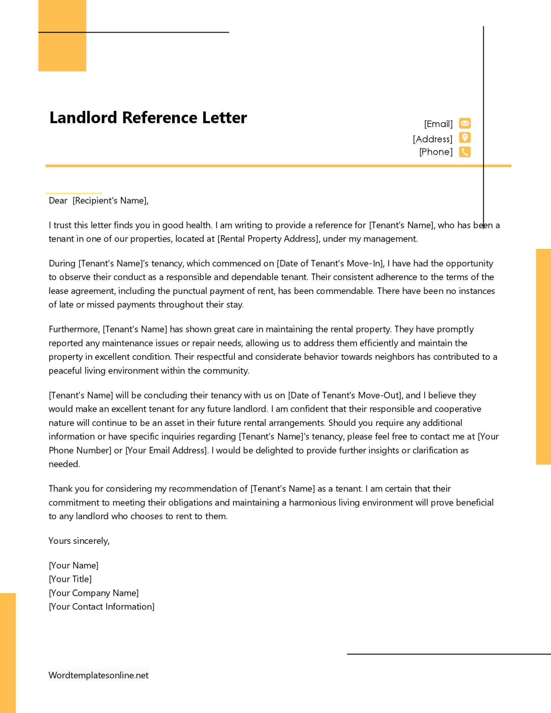 Printable Landlord Reference Letter Format Sample