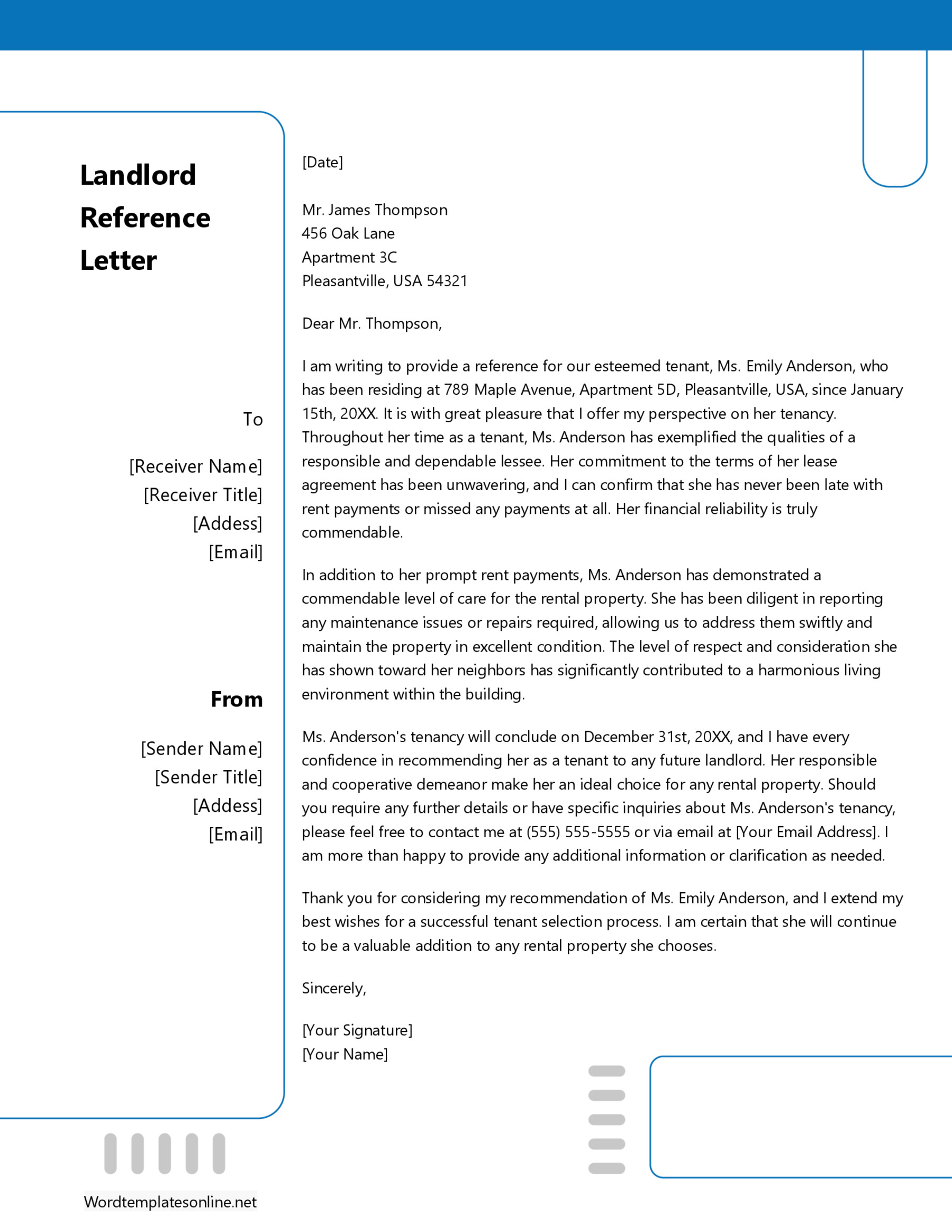 Sample Landlord Reference Letter Format