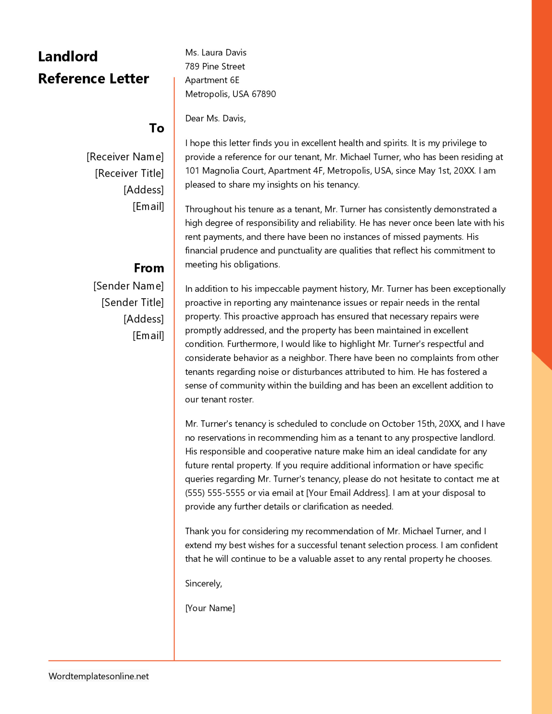 Landlord Reference Letter Template for Free