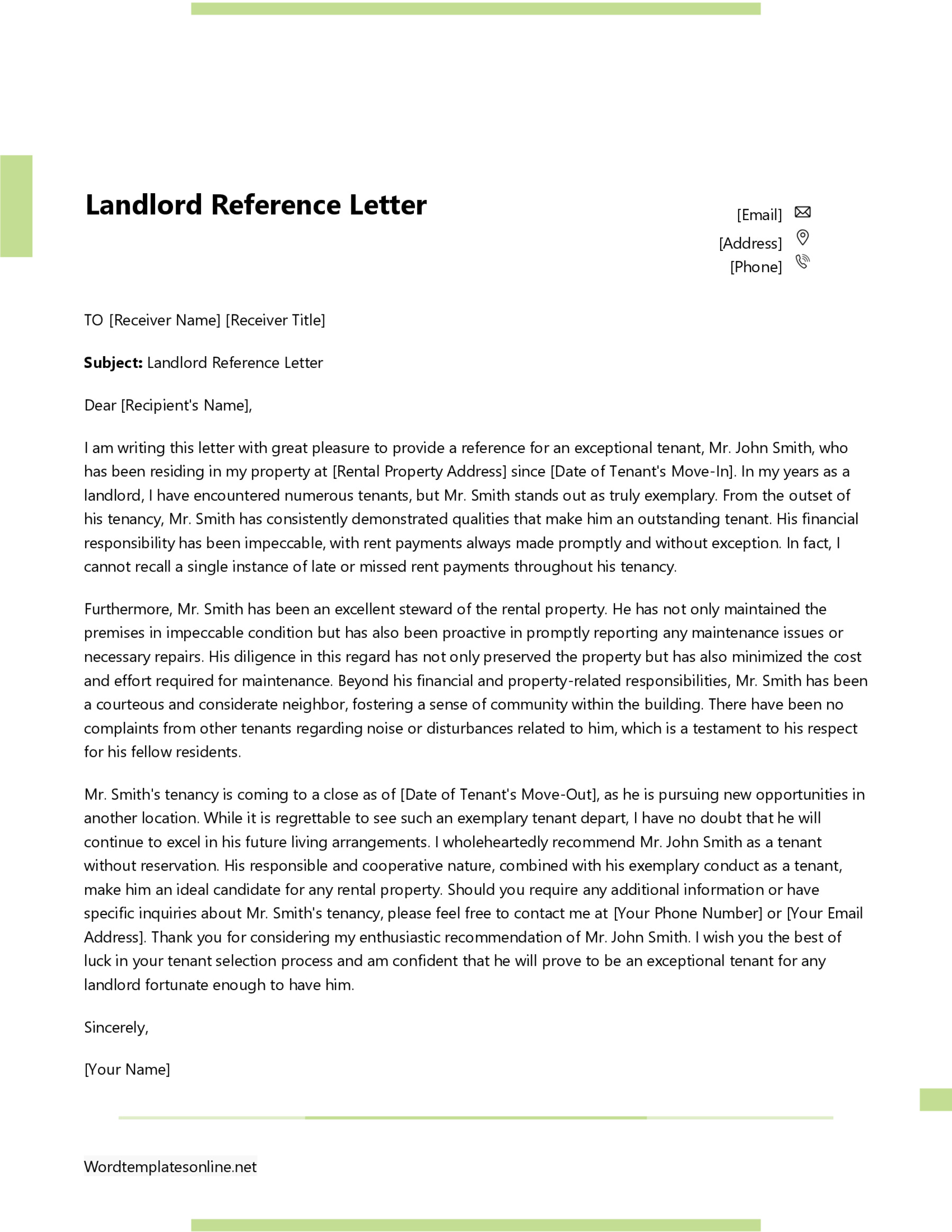 Printable Landlord Reference Letter Example