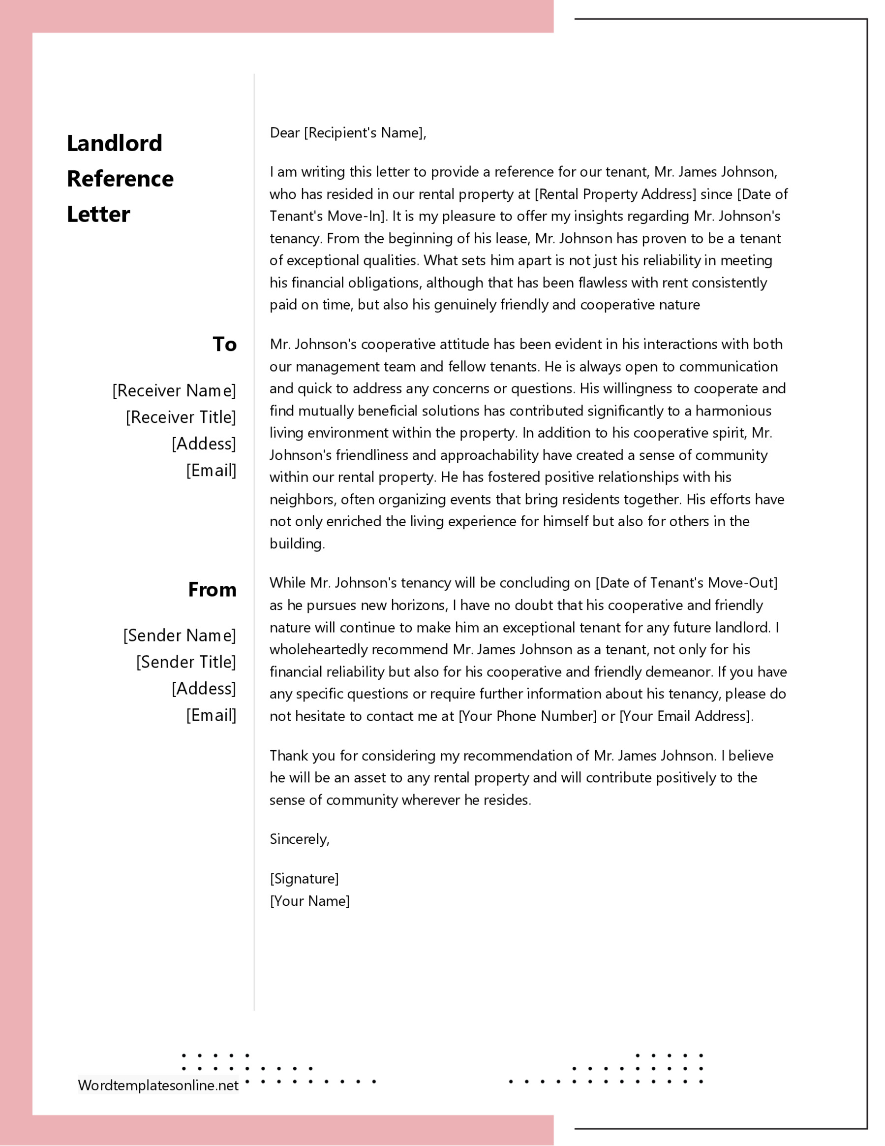 Editable Landlord Reference Letter in Word Format