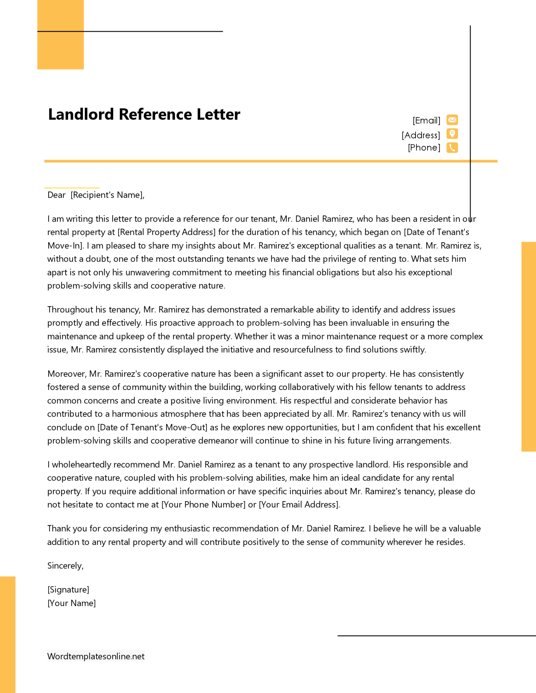 Landlord Reference Letter Template Layout
