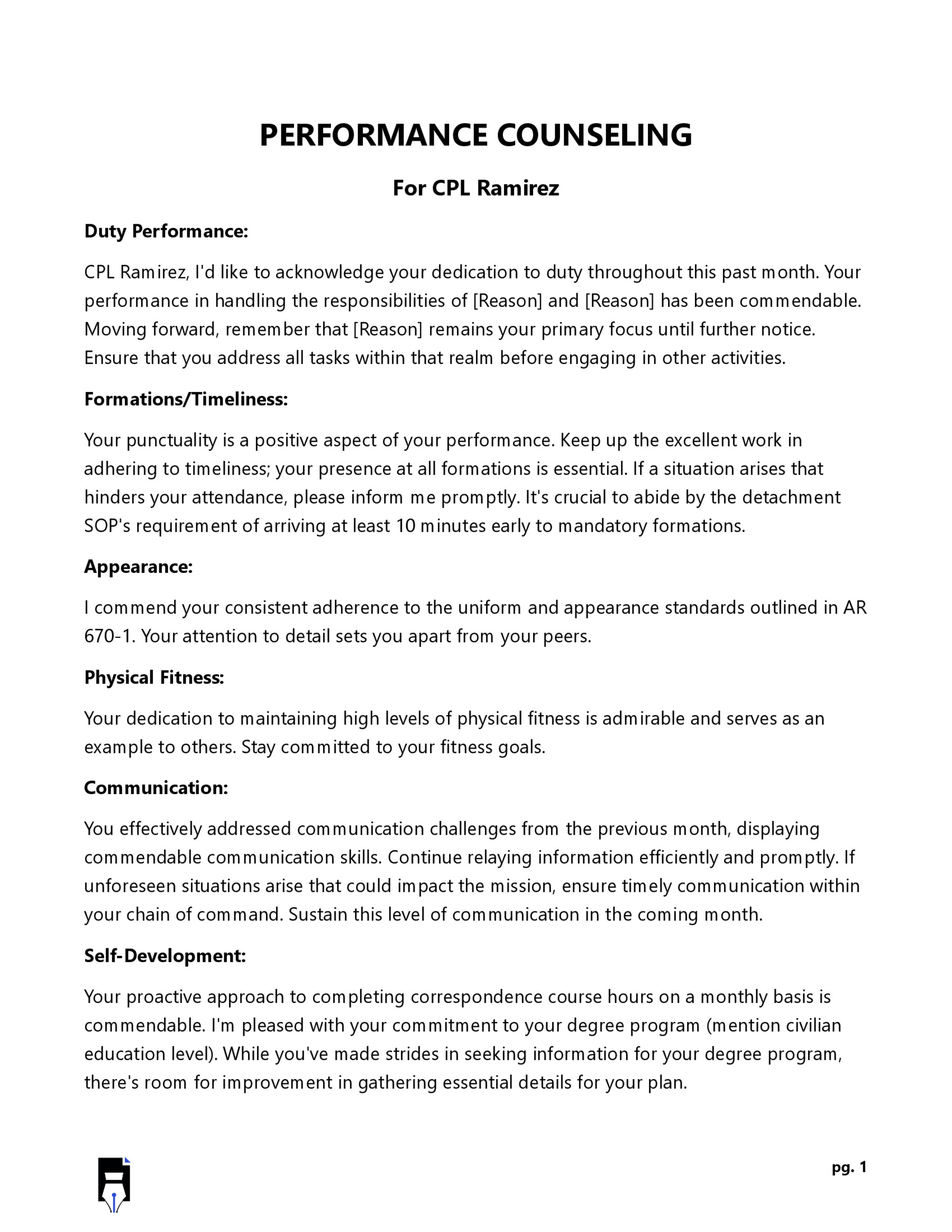 Free Performance Counseling Template