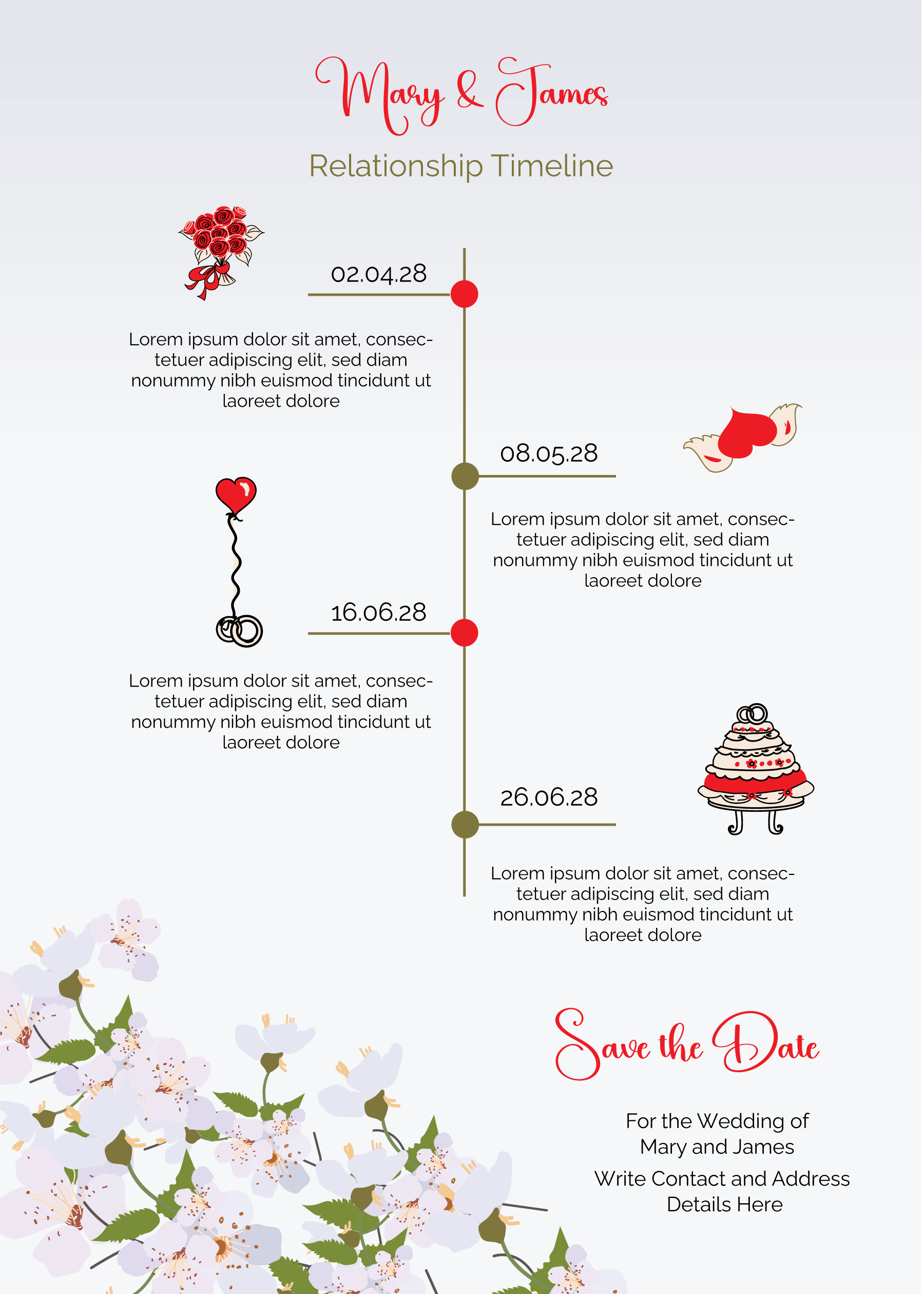 Floral Wedding Journey Timeline Template - Customizable - Adobe Ilustrator