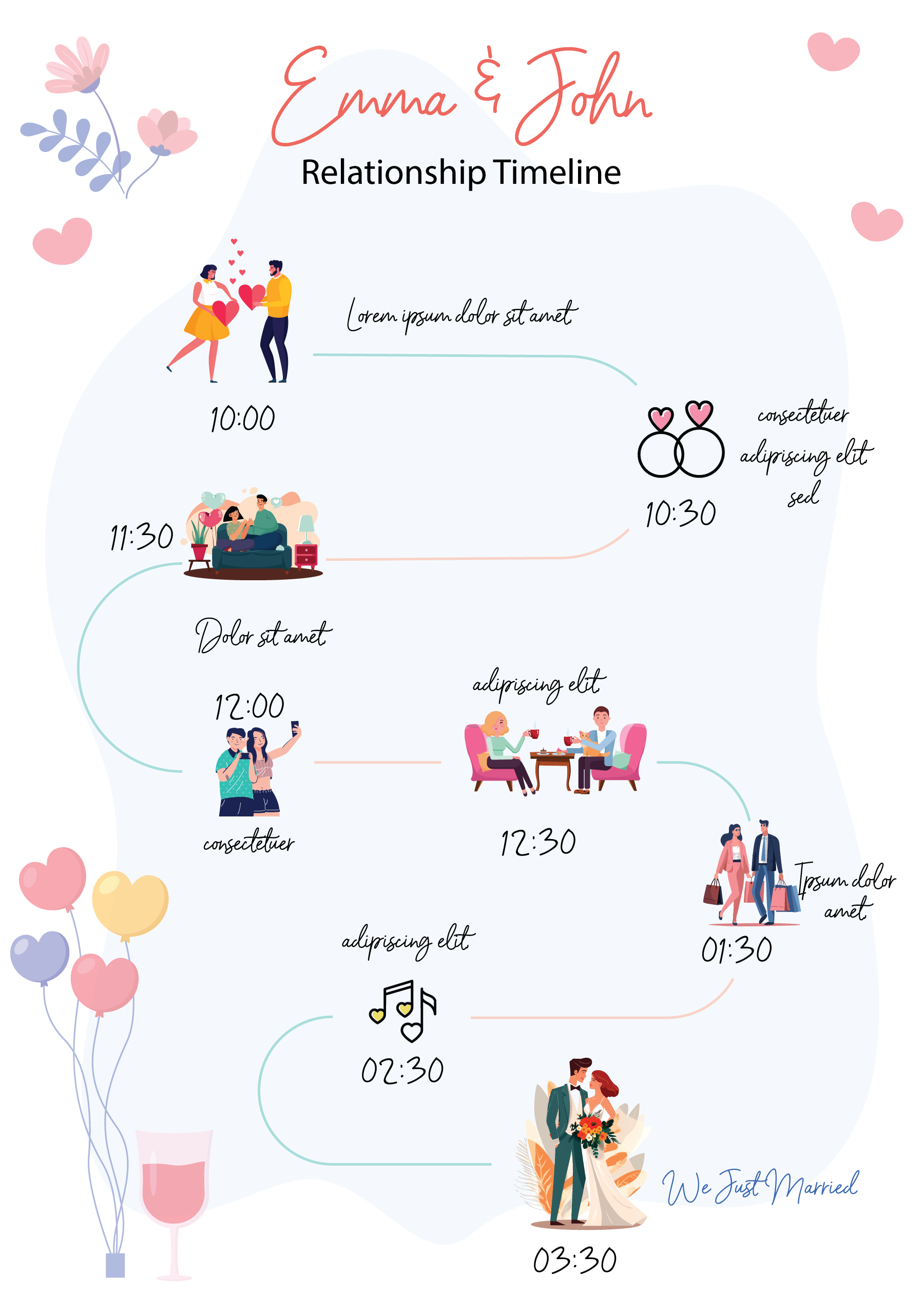 Whimsical Day-to-Night Wedding Timeline Template - Fillable - Word
