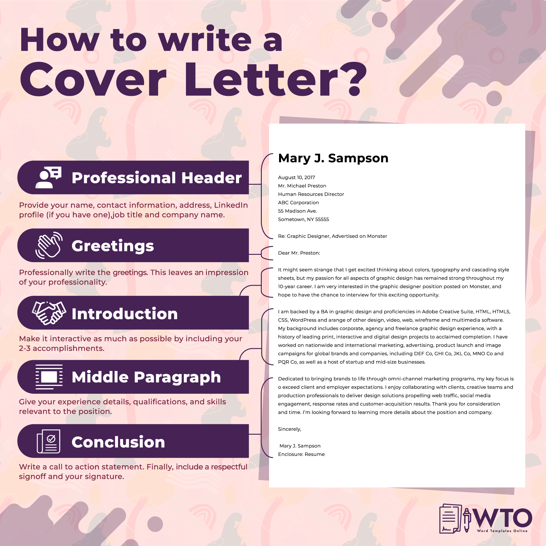 This infographic is about how to write a professional job cover letter.