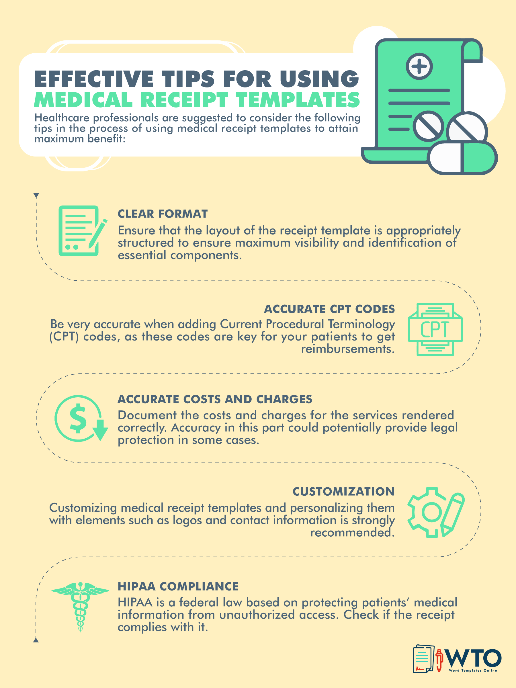 This infographic includes tips to use medical receipt templates.