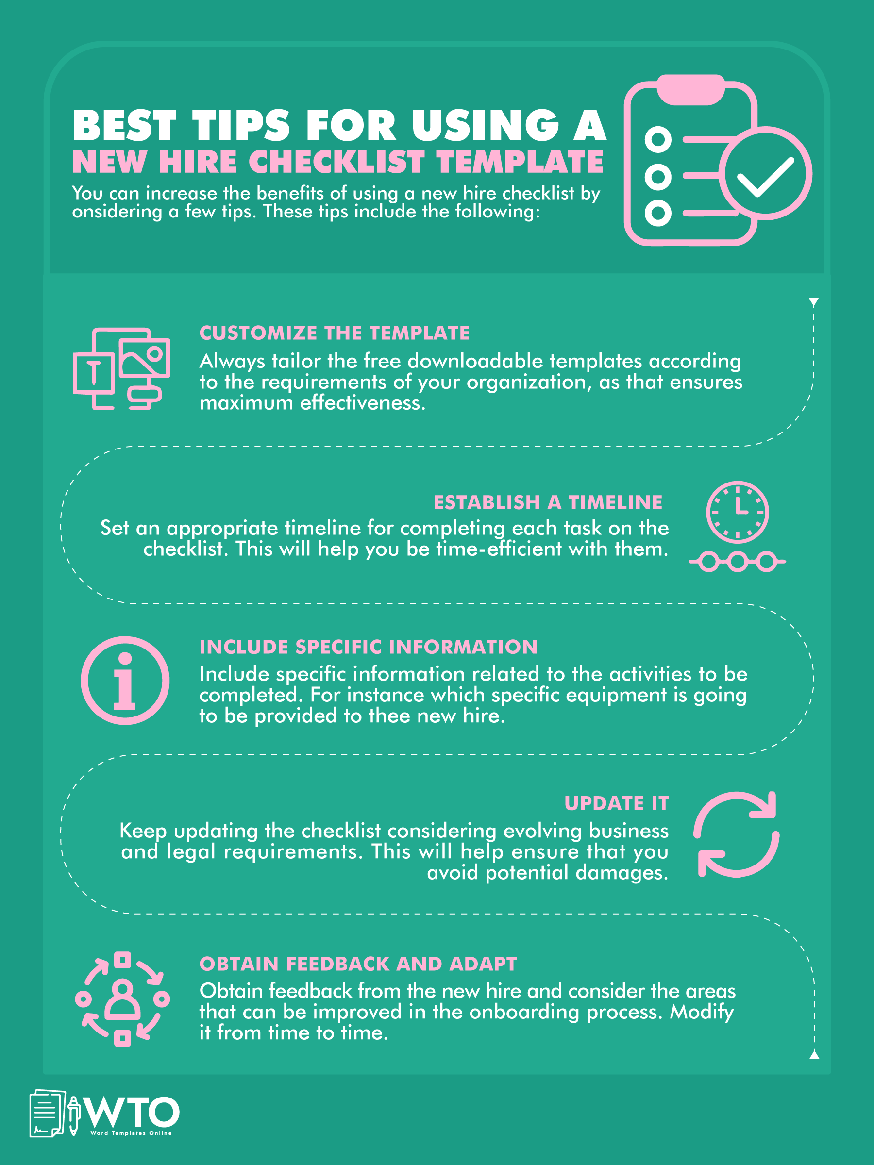 This infographic includes best tips to use a new hire checklist.