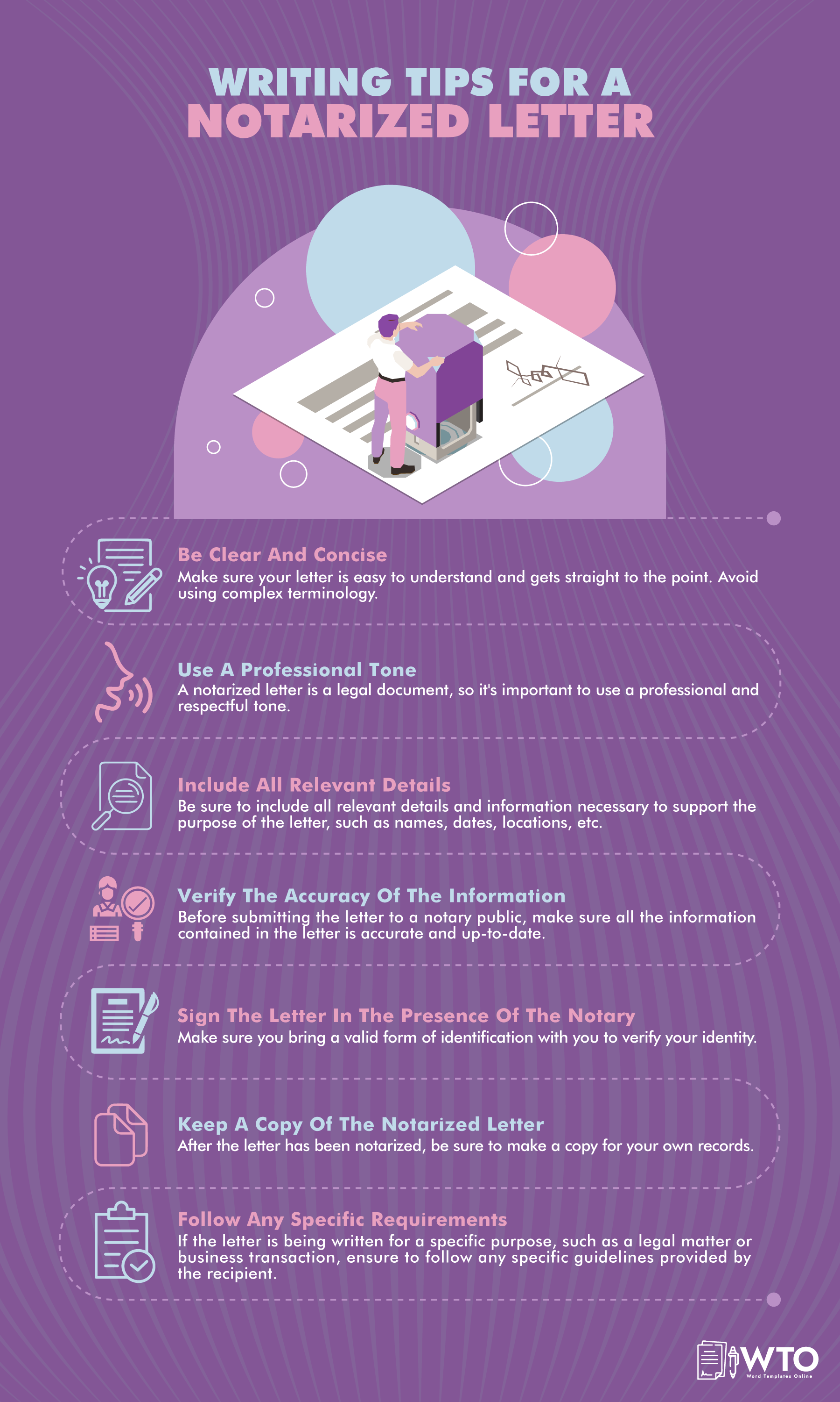 This infographic is about the writing tips for a notarized letter.