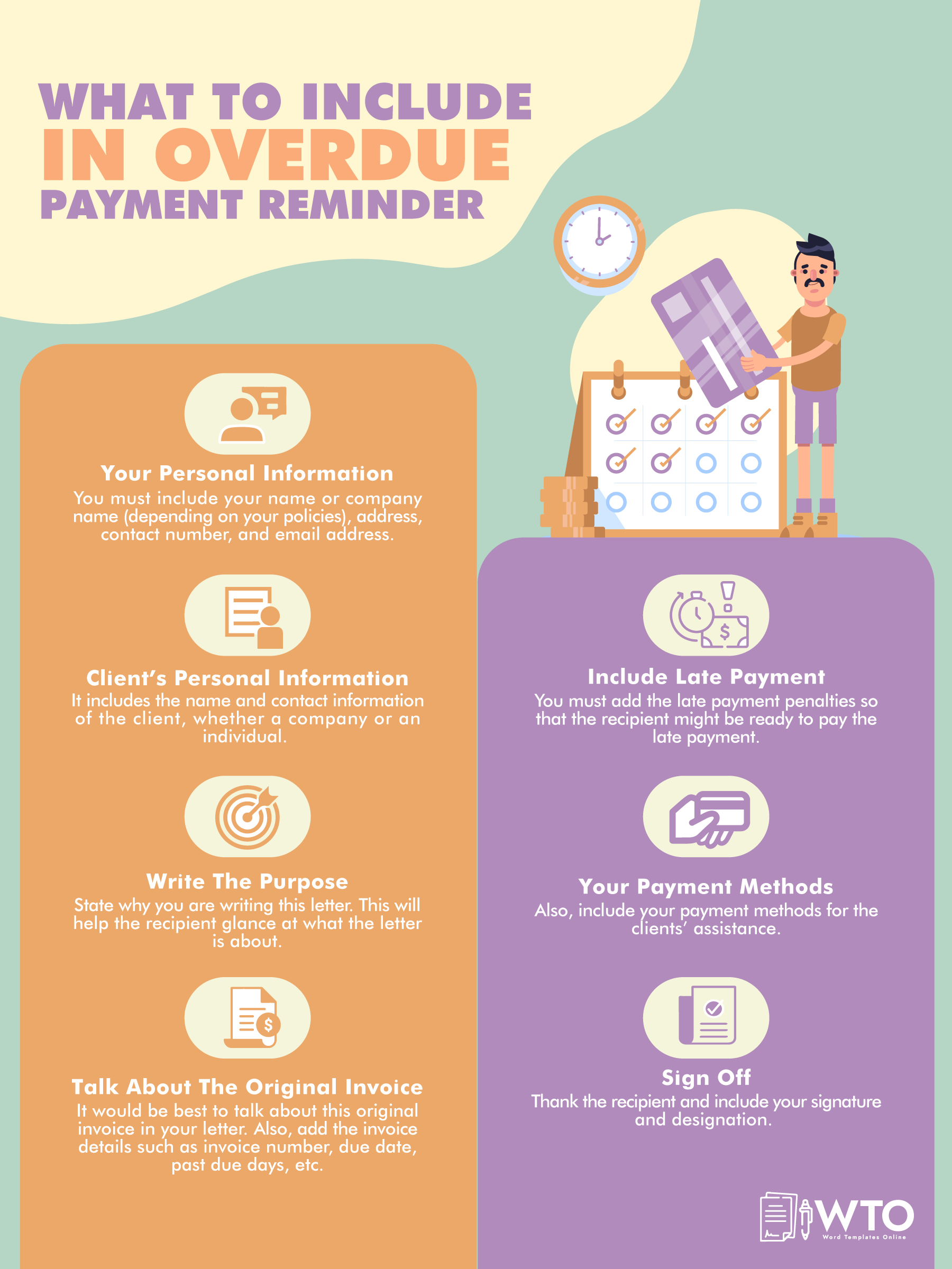 It is an infographic about what to include in an overdue payment reminder.