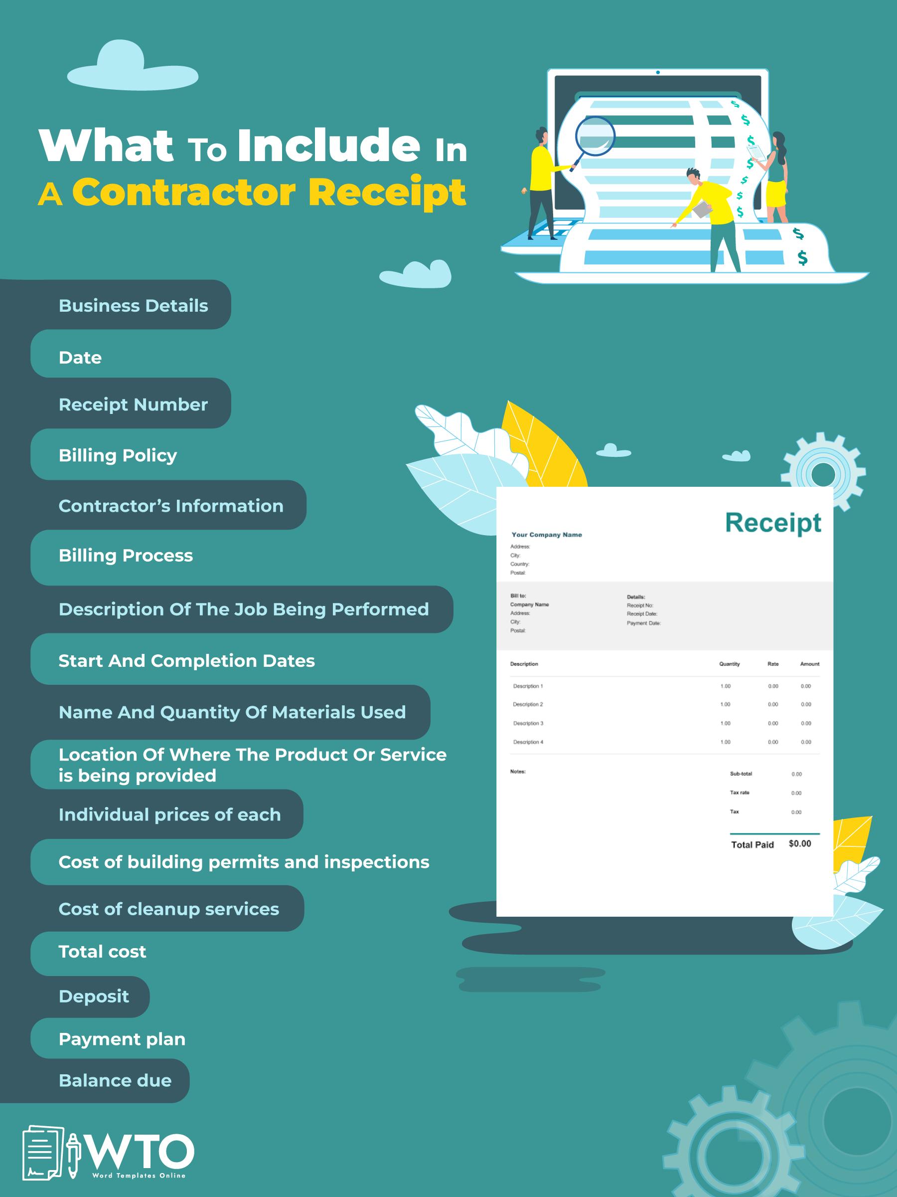 This infographic describes what to include in a contractor receipt.