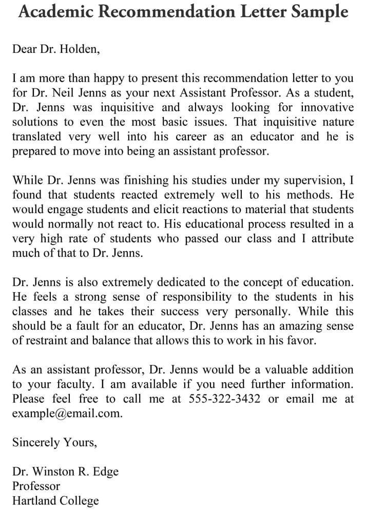Academic Recommendation Letter (20+ Sample Letters ...