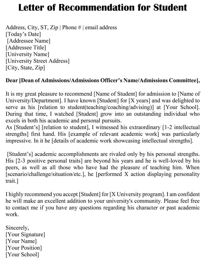Premium Student Admission Recommendation Letter Sample for Word Document