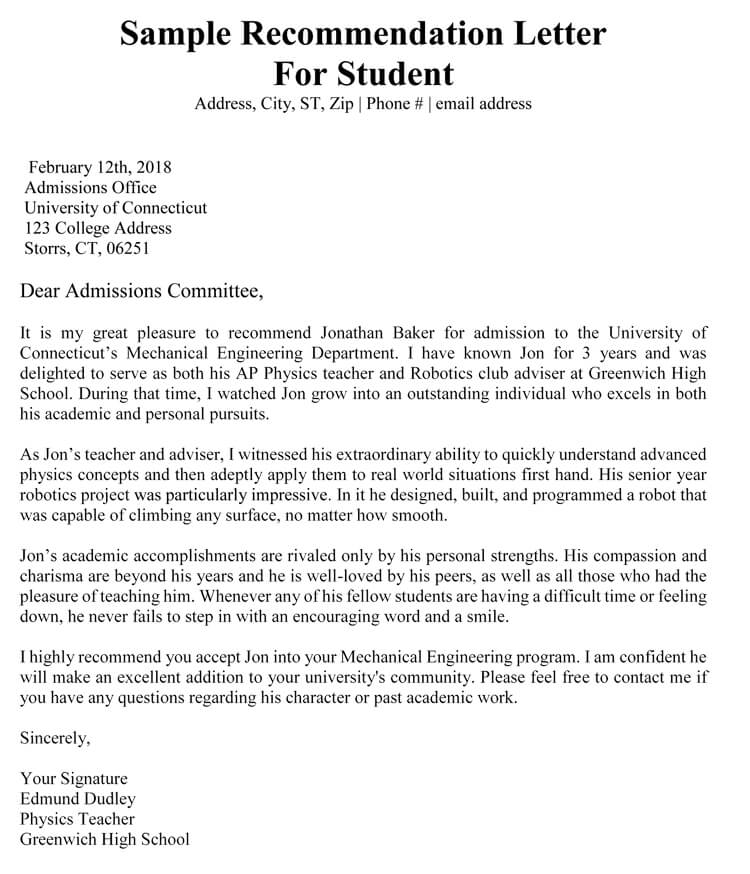 Premium Young Student Recommendation Letter Template 01 for Word Document