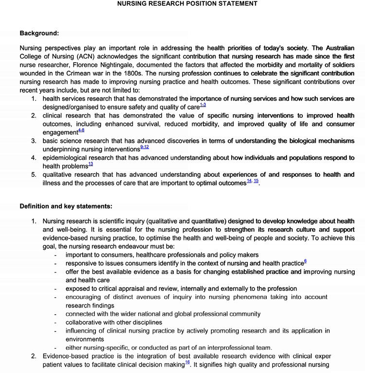 Free Printable Nursing Academic Research Position Statement as Pdf