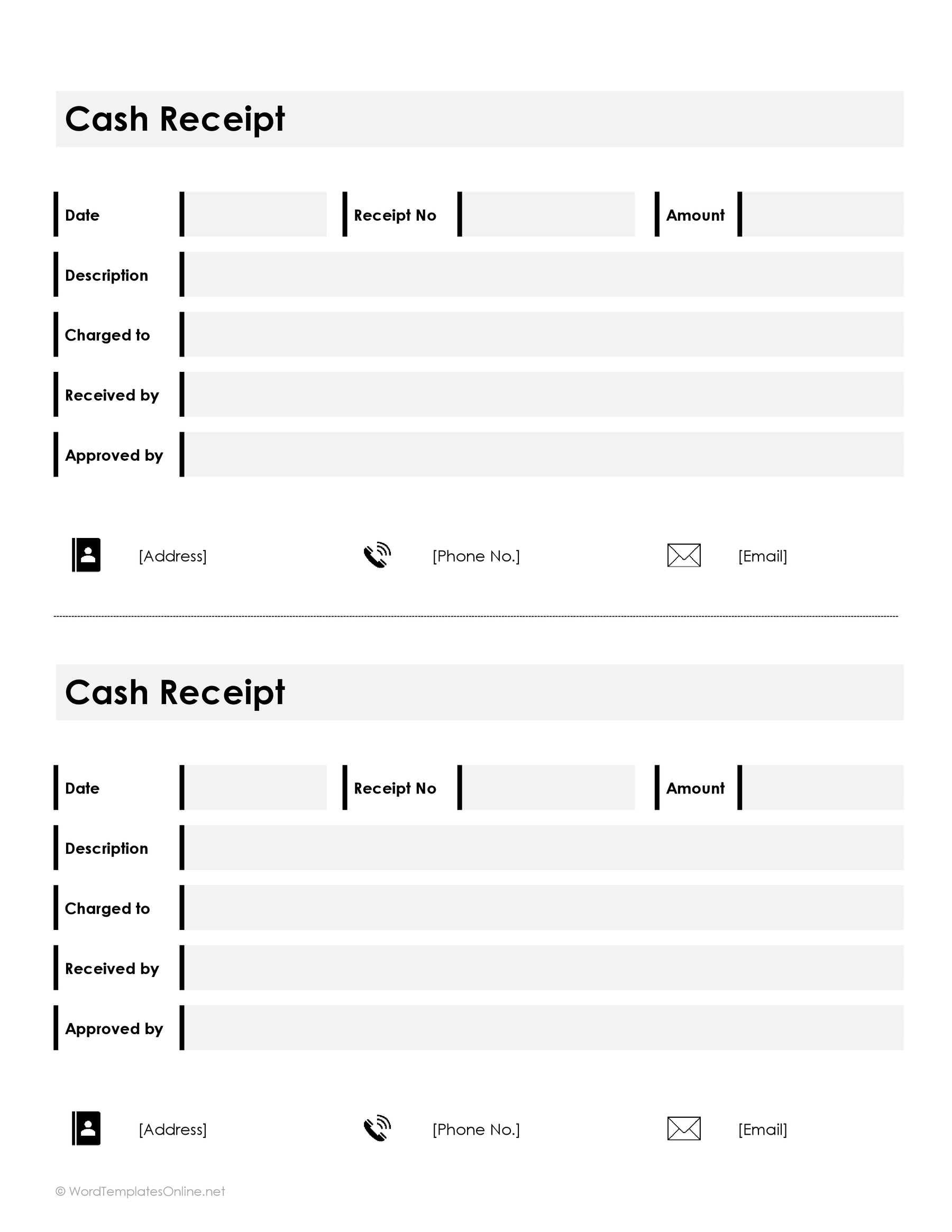 Customizable 2 in 1 Cash Receipt Template 11 for Word Document