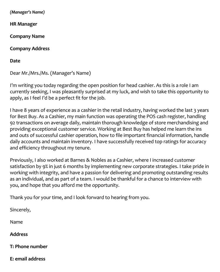 Cover Letter For Cashier And Customer Service — Cashier ...