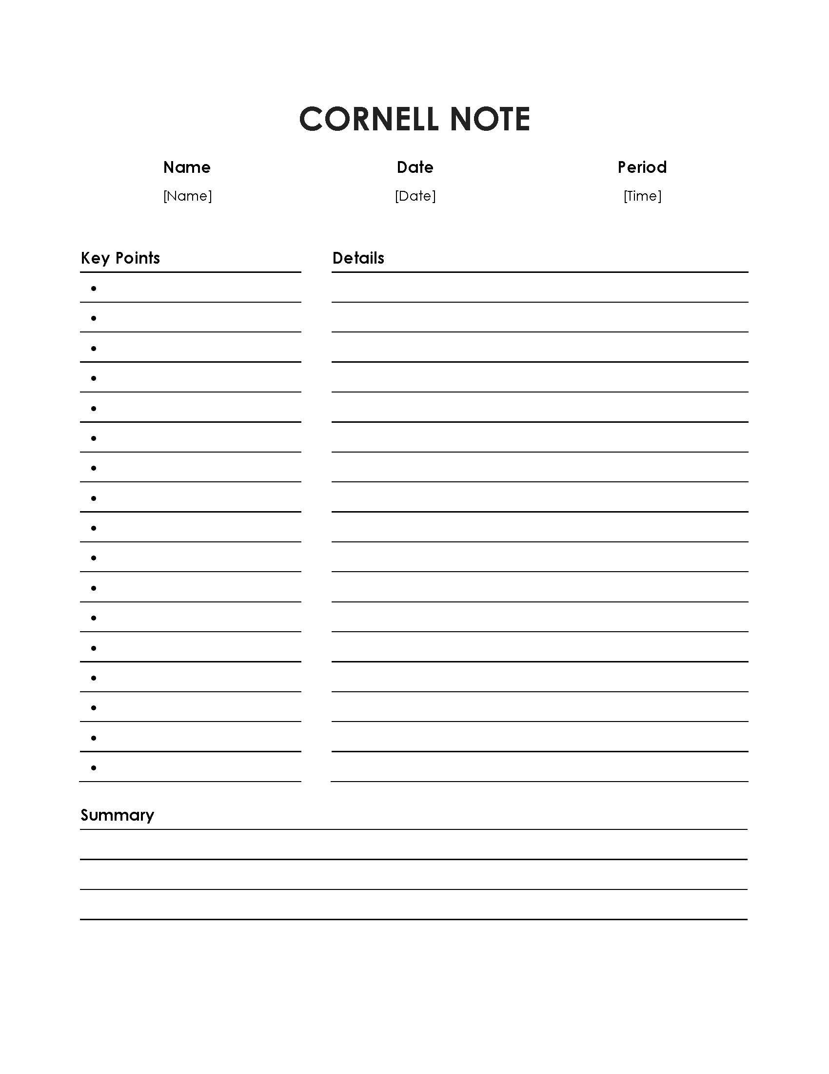 Cornell Notes Template Microsoft Word DocTemplates